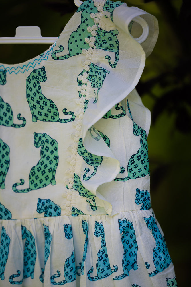 Girls Cotton Dress in Leopard Print
