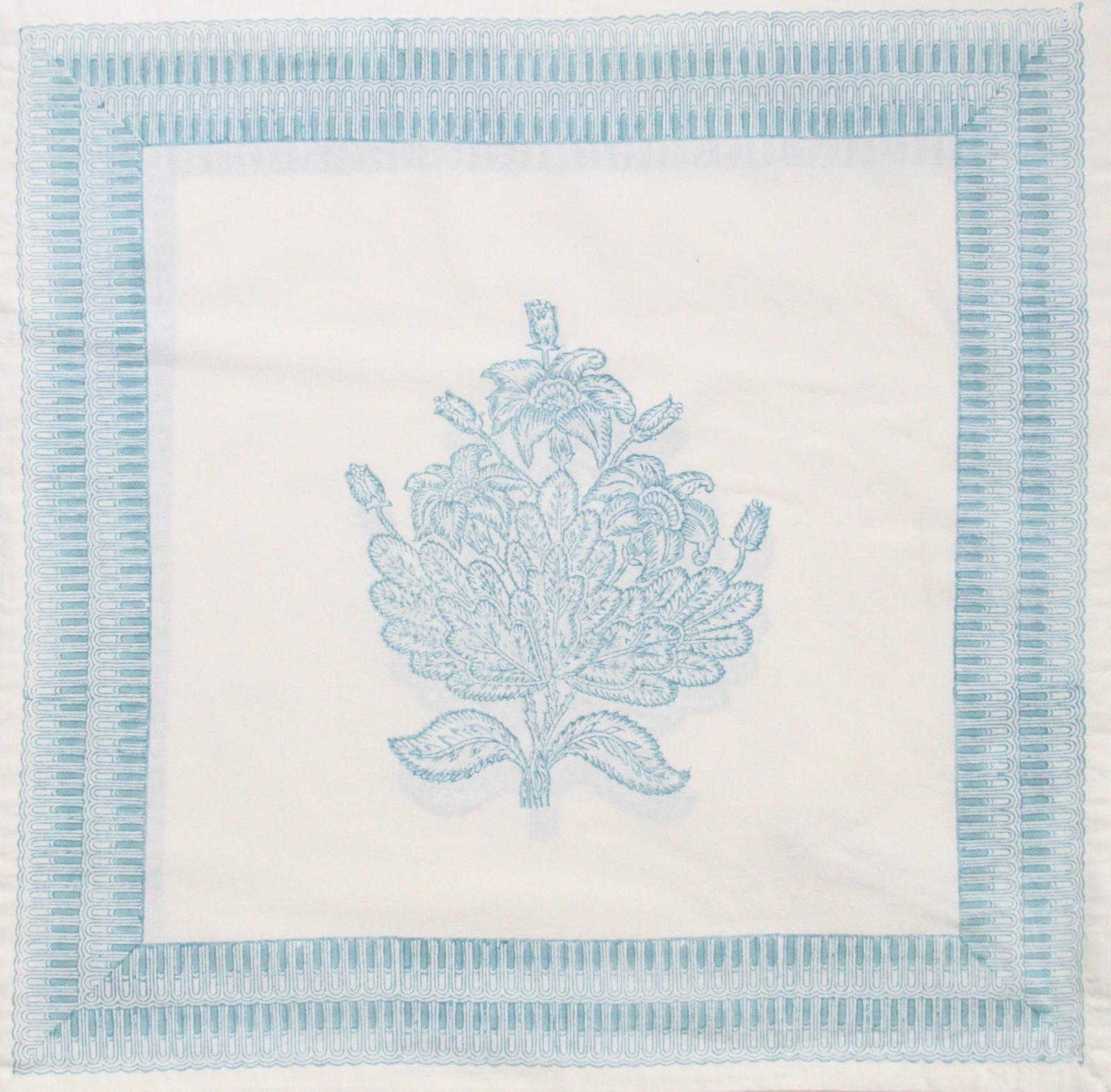 Pale Turquoise Printed Tree of Life Block Printed Cotton Napkins - Set of 4