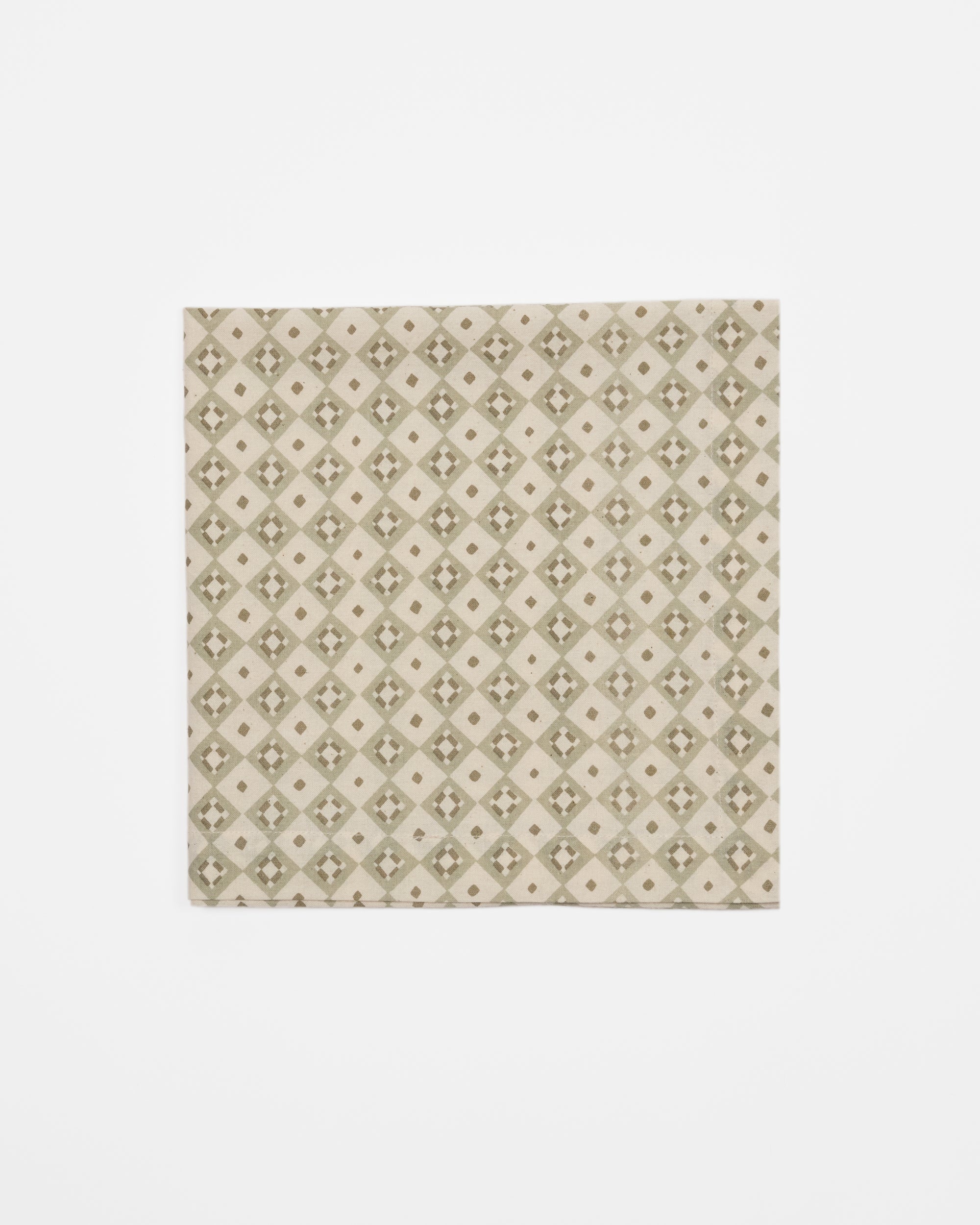 Block Printed Green Triangle Print Cotton Napkins - Set of 4