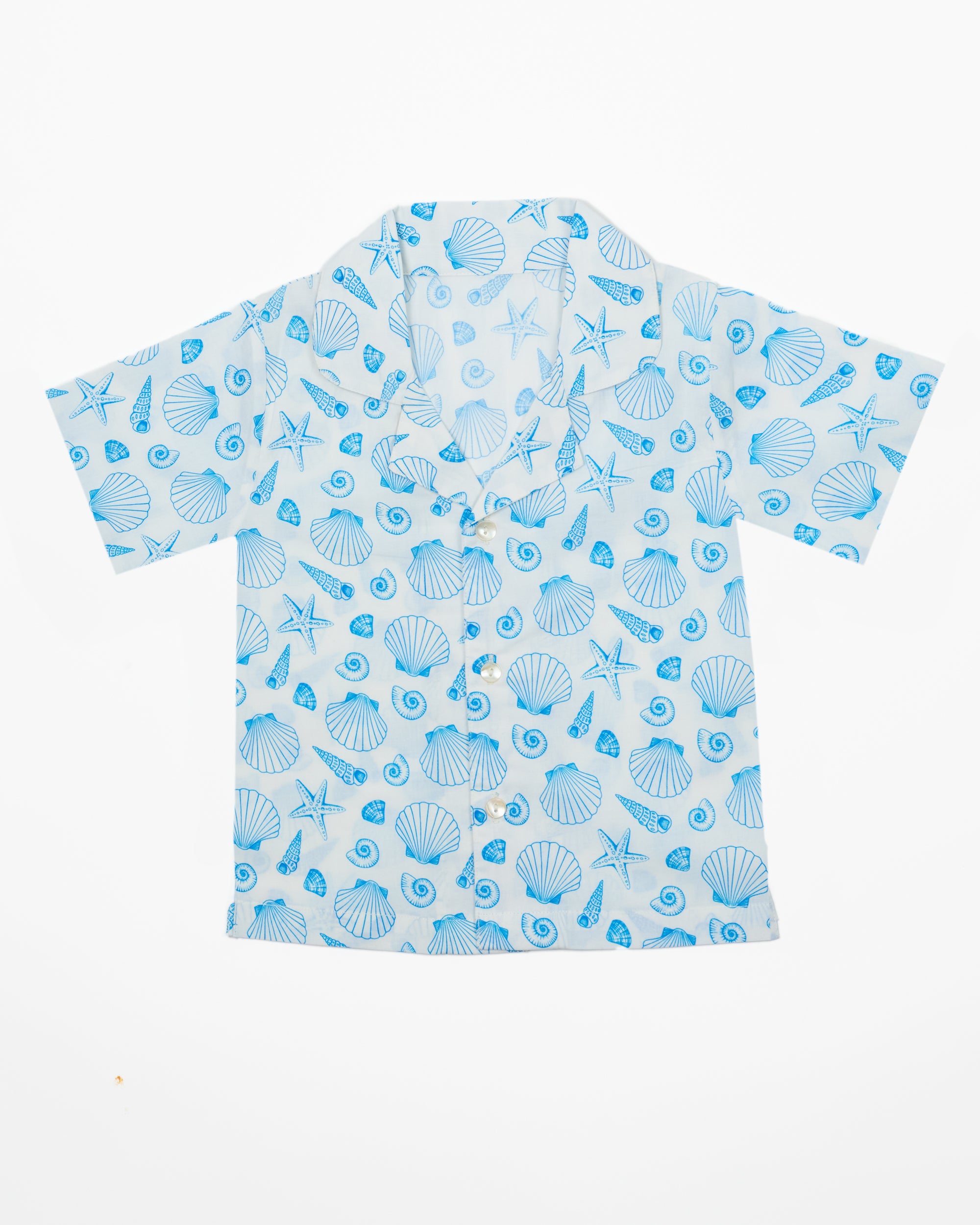 Kids Cotton Shirt in Blue Sea Shell Print