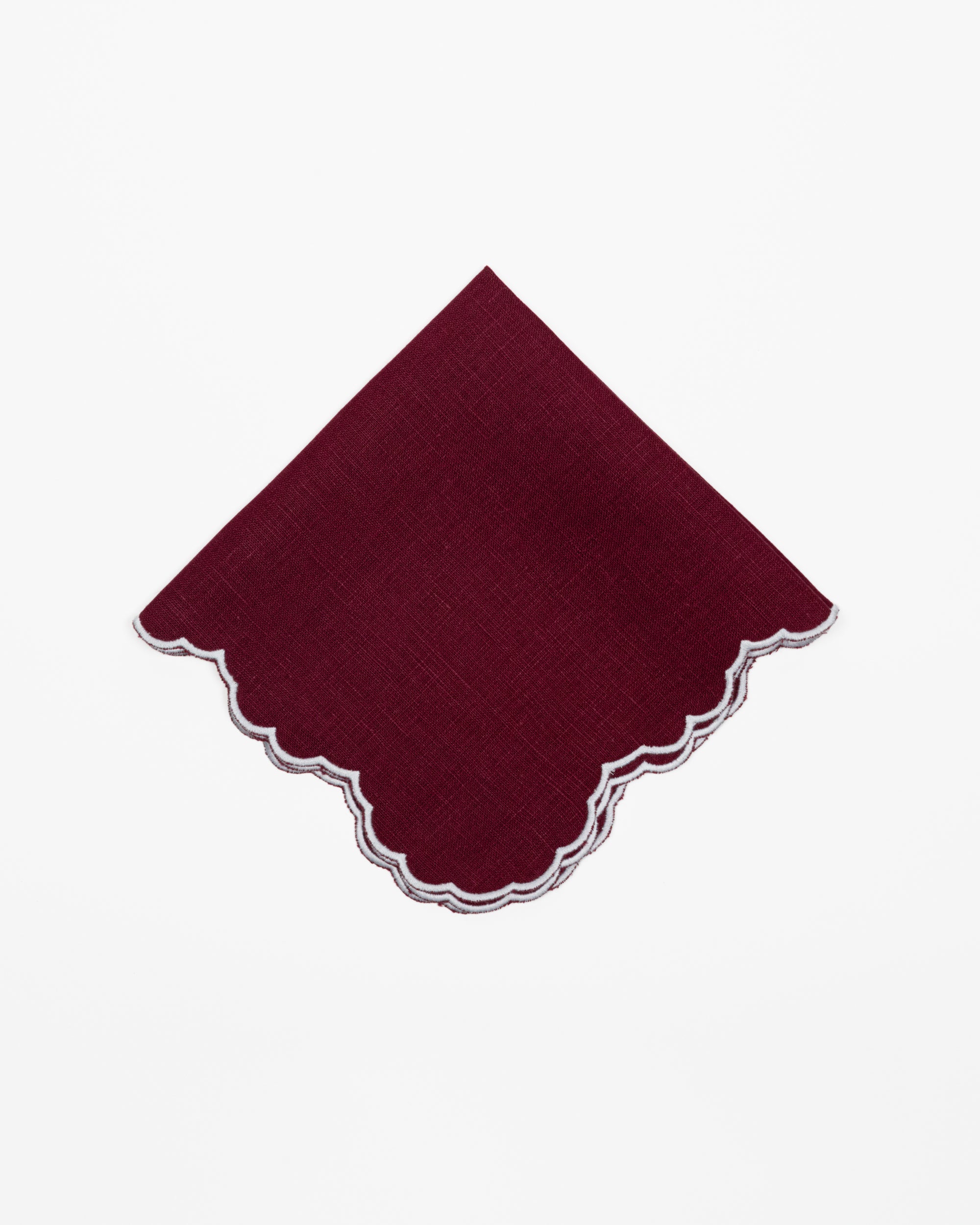 Burgundy, Embroidered Linen Napkins - Set of 4