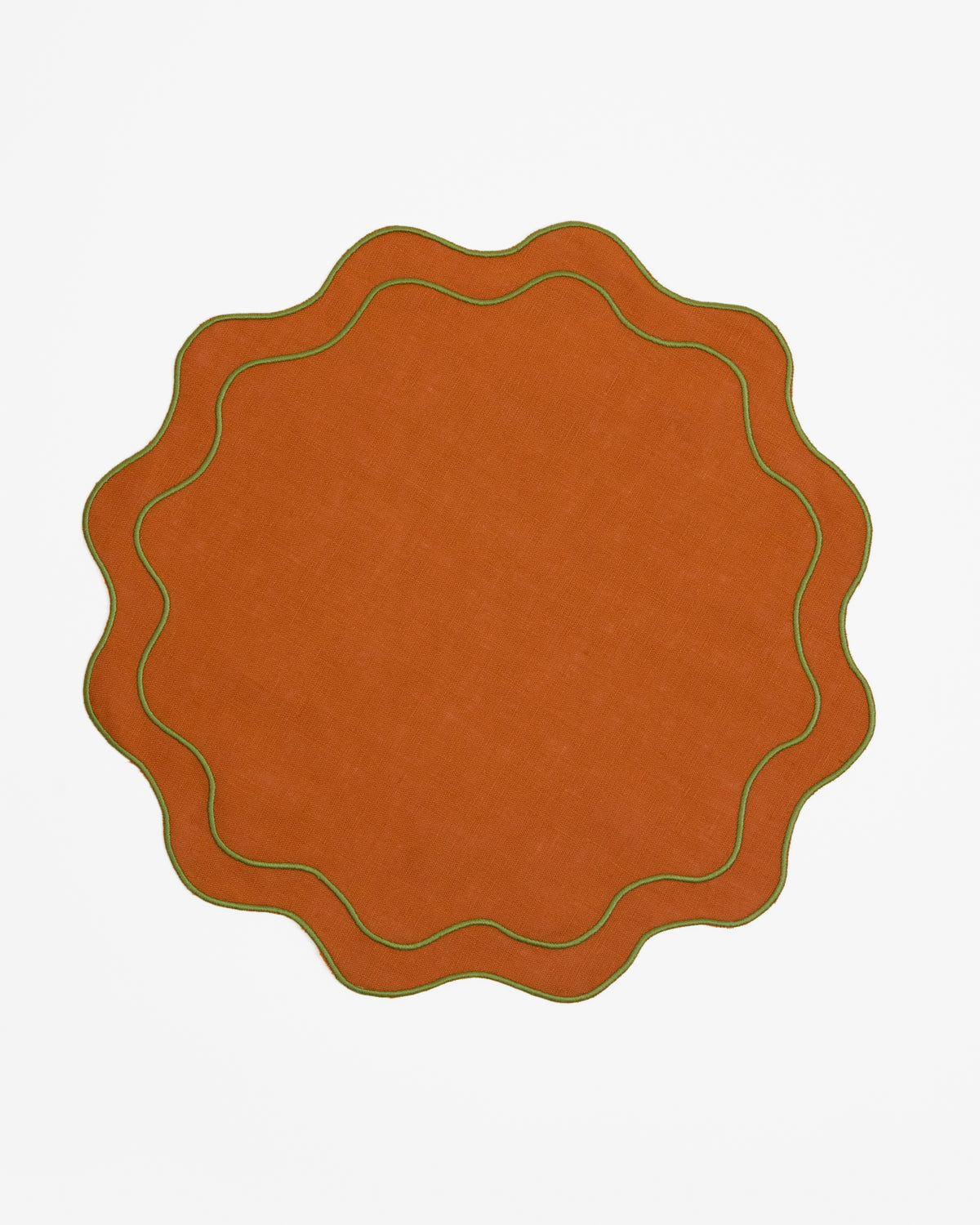 Burnt Orange, Round Linen Placemats with Embroidered Edge - Set of 2