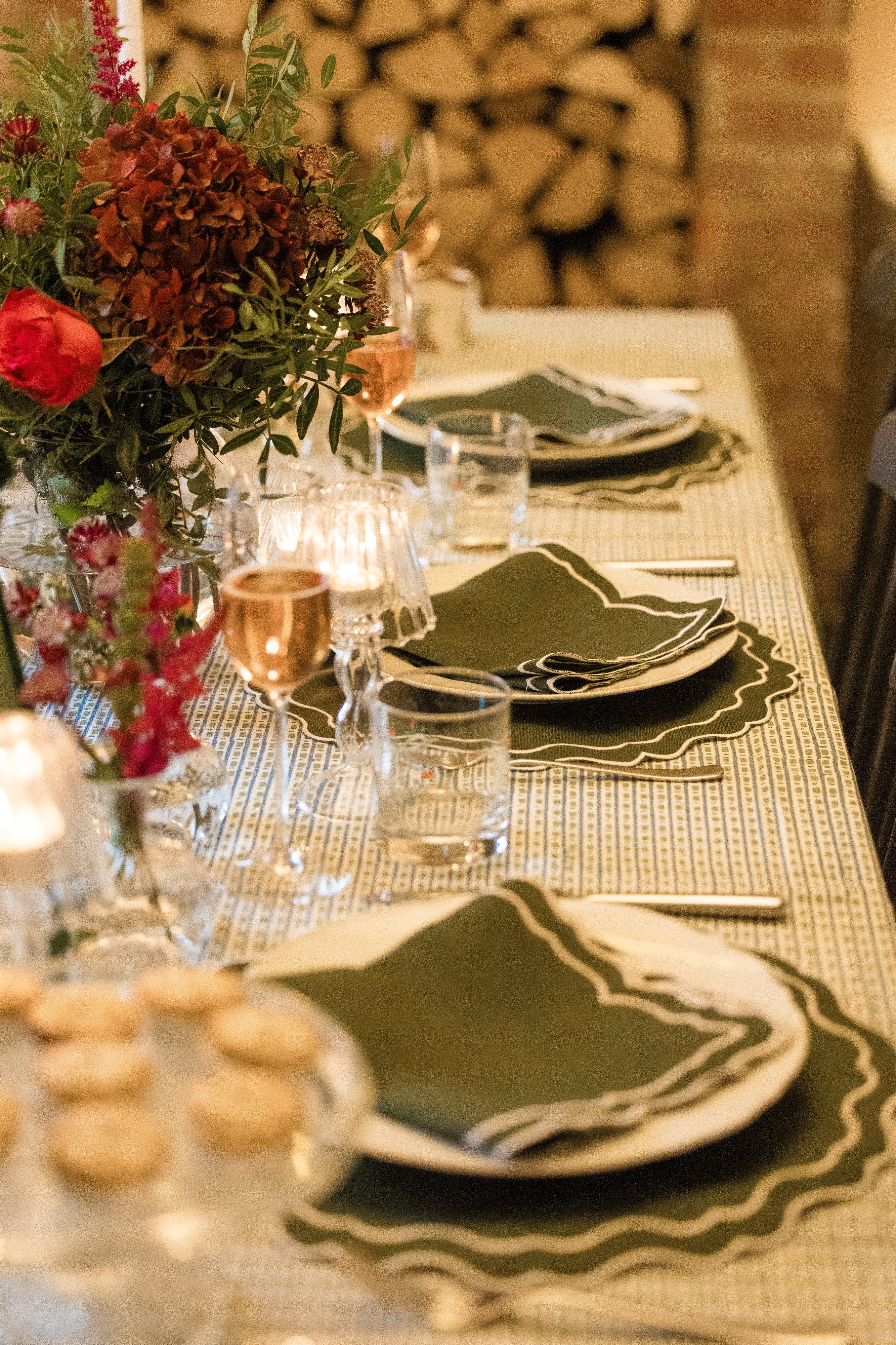 Forest Green, Embroidered Linen Napkins - Set of 4