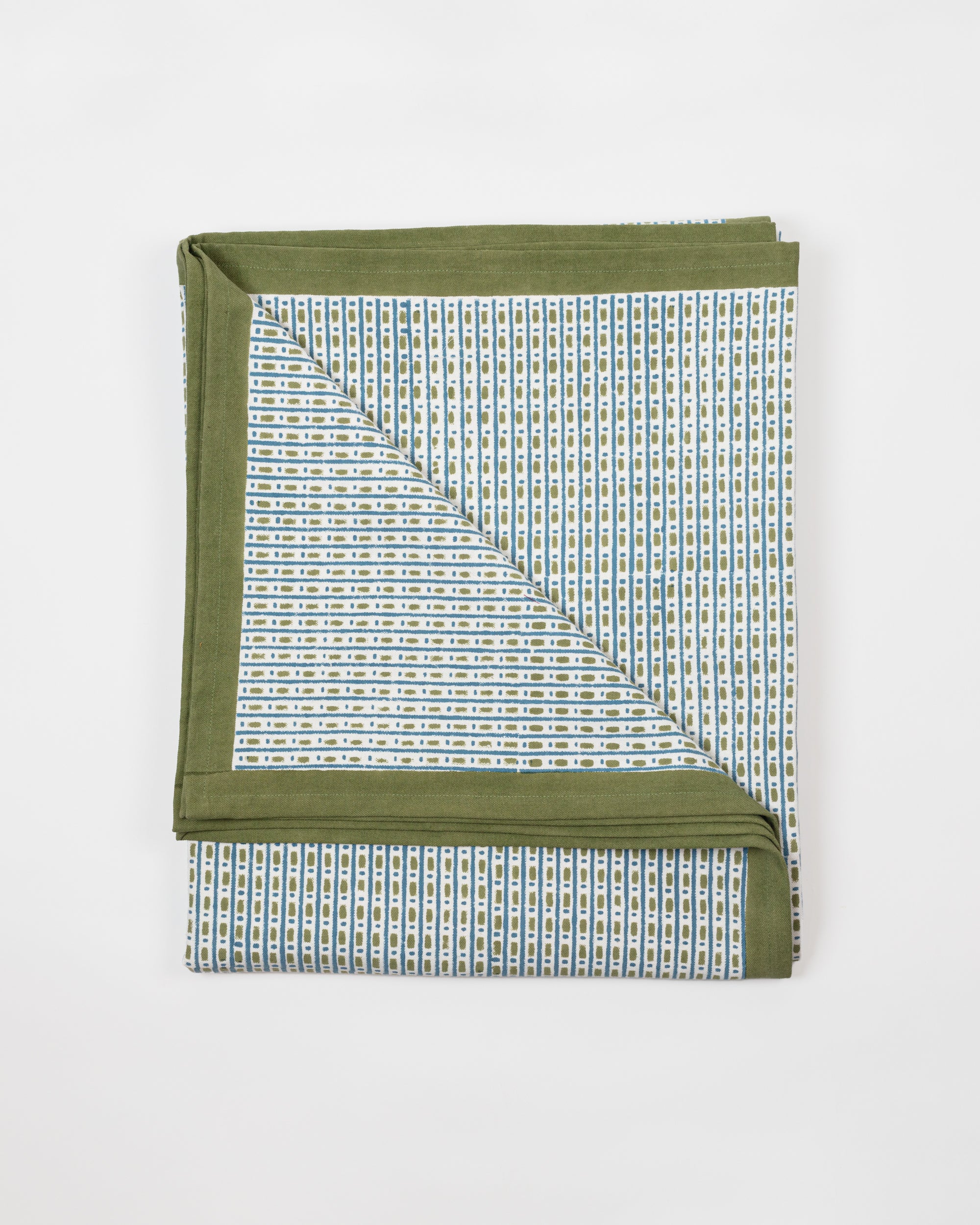 Green Dash & Dot - Block Printed Cotton Tablecloth