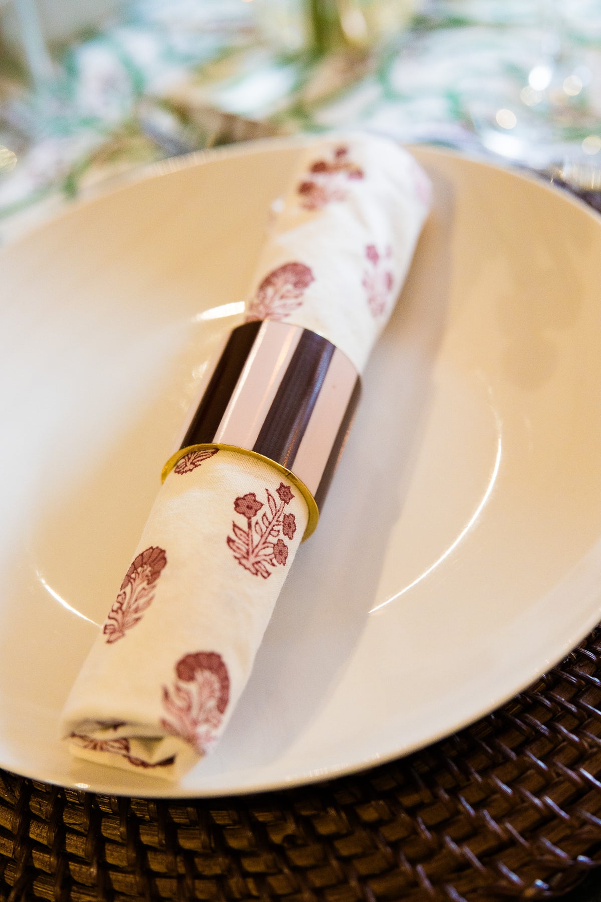 Ditsy Florals - Rose & Berry - Block Printed Cotton Napkins - Set of 4 (Pre-order November 1st )