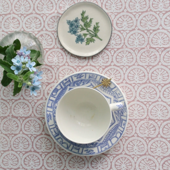 Dusky Pink Seashell - Block Printed Cotton Tablecloth