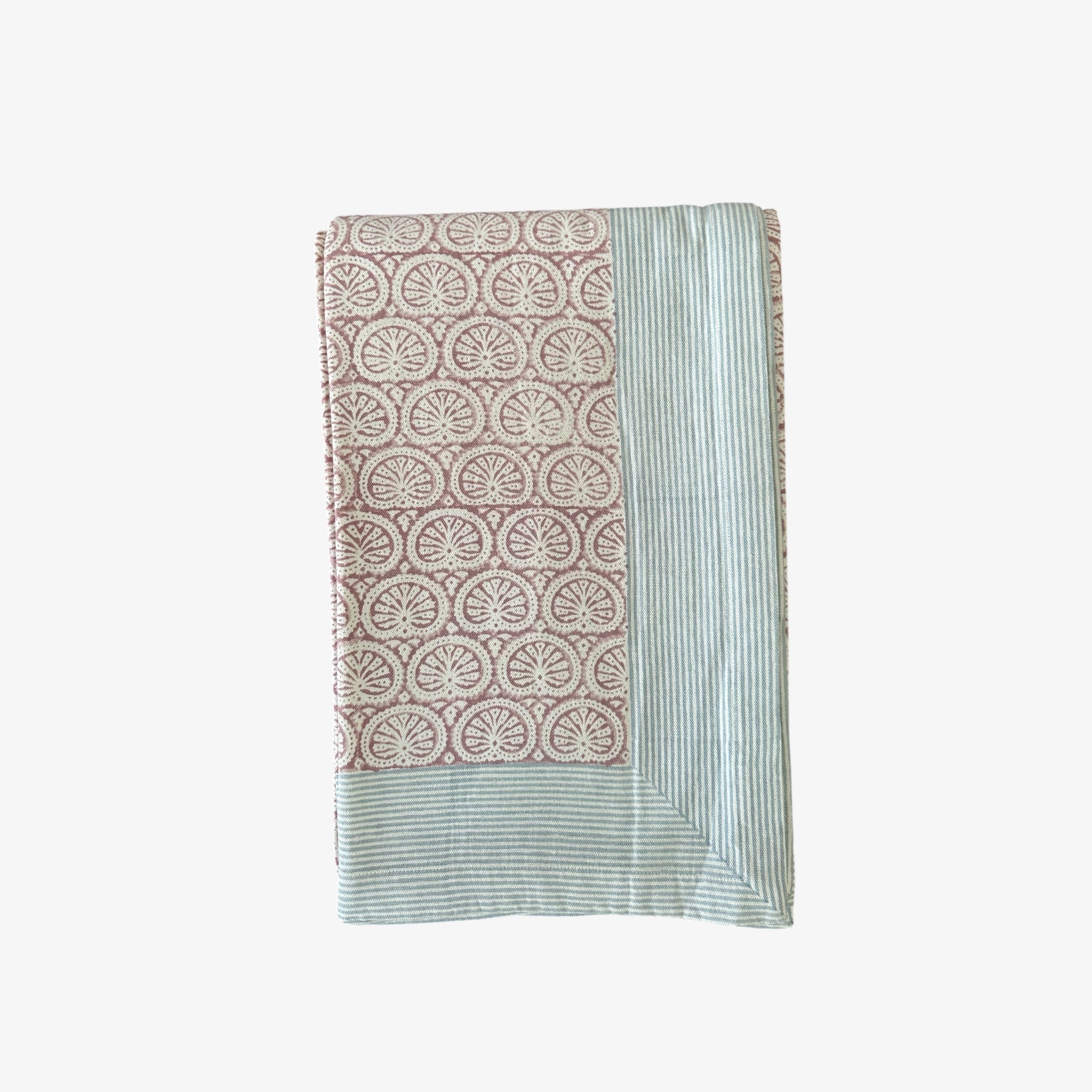 Dusky Pink Seashell - Block Printed Cotton Tablecloth