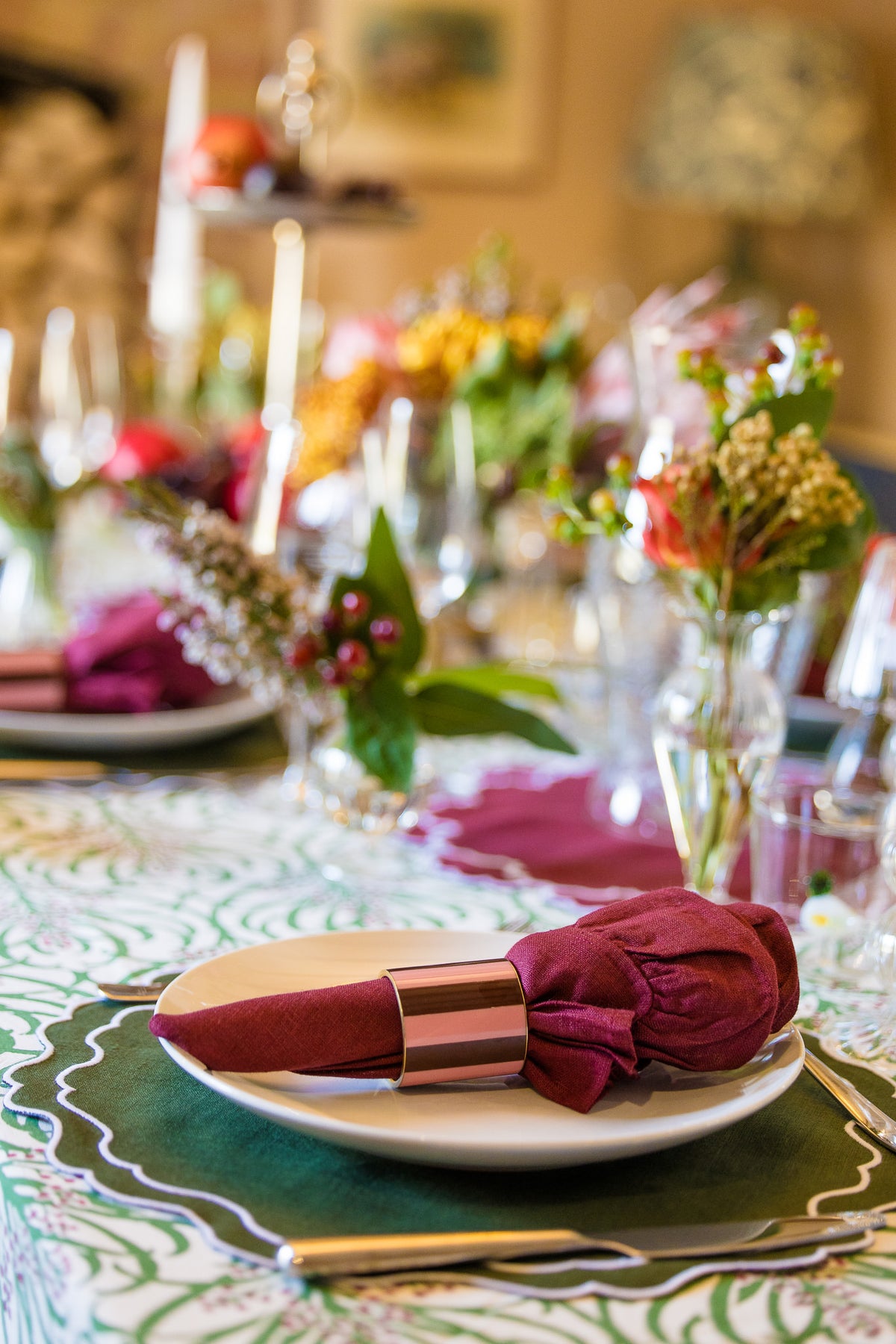 Rose Pink & Burgundy Striped Enamel Napkin Rings - Set of 4