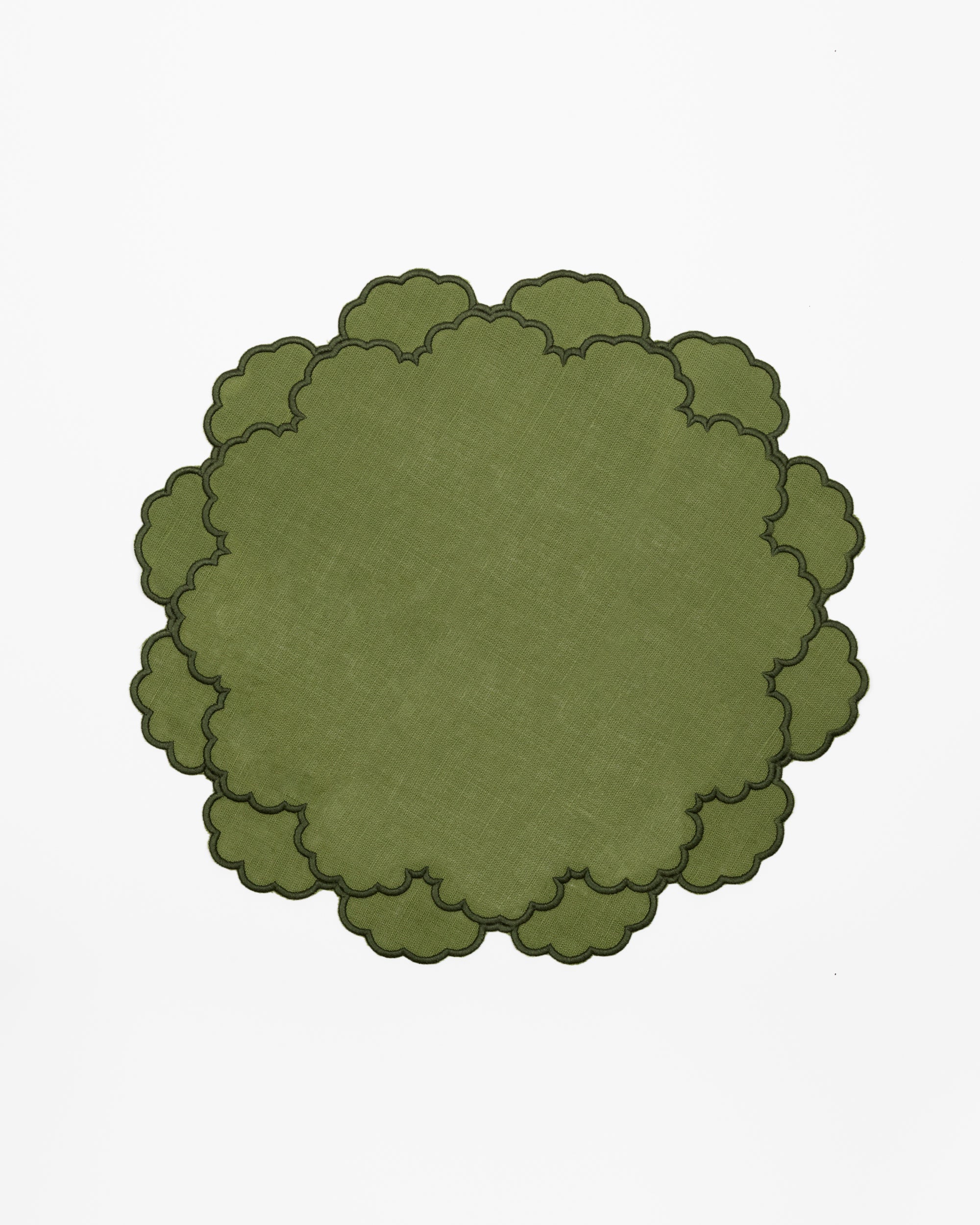 Fern Green, Round Scalloped Linen Placemats - Set of 2
