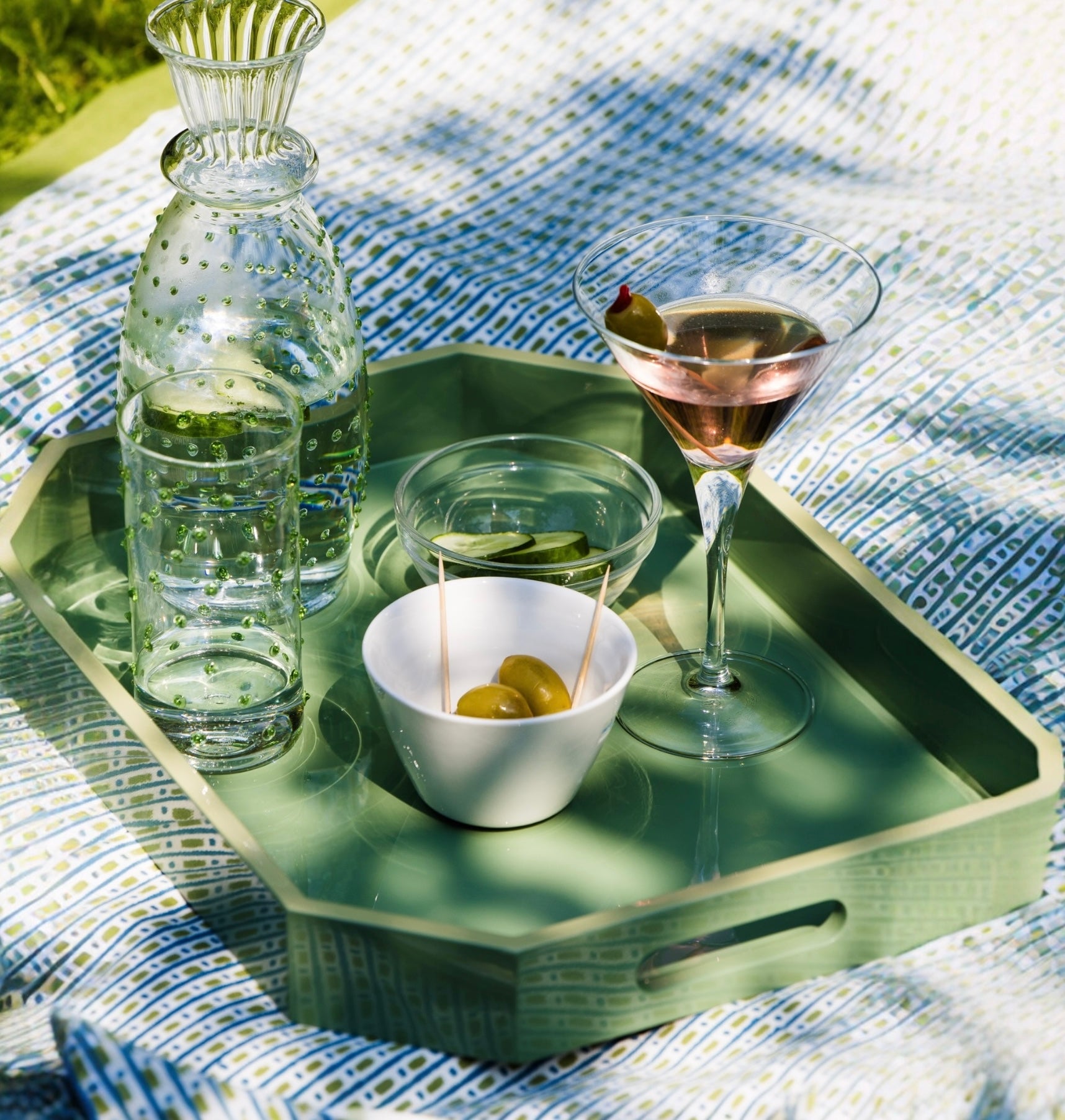 Green Two Tone Lacquer Serving Tray - Medium