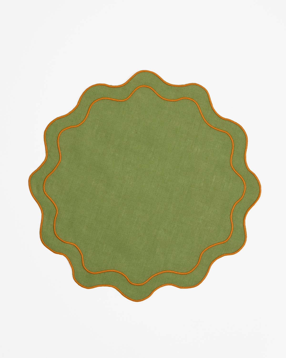 Fern Green, Round Linen Placemats with Embroidered Edge - Set of 2