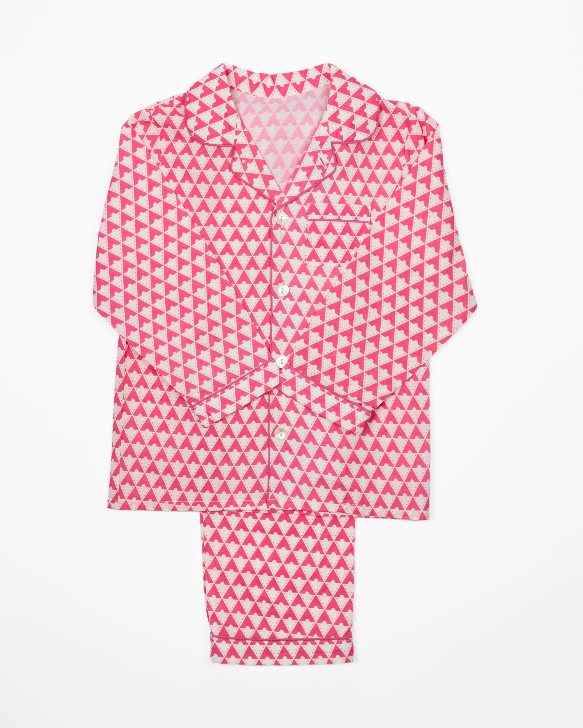 Kids Cotton Pyjamas in Neon Geo Triangles