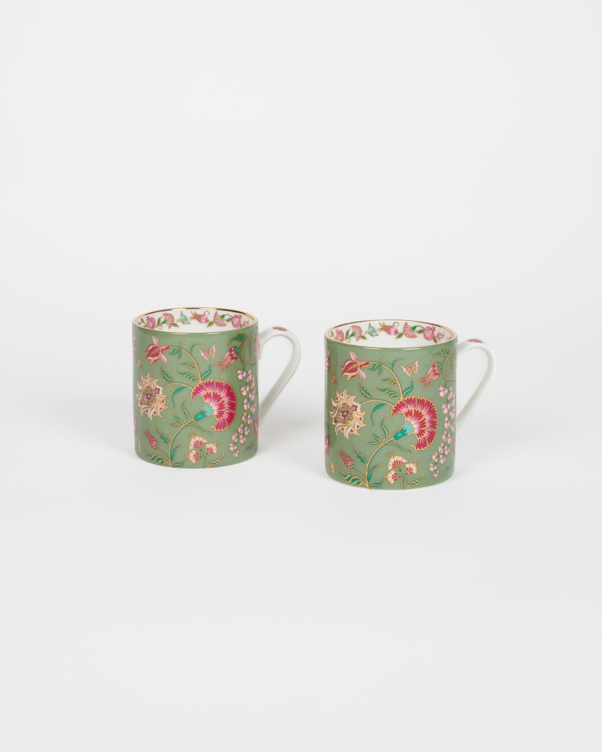 Set of 2 Fine Bone China Mugs in Sage Floral