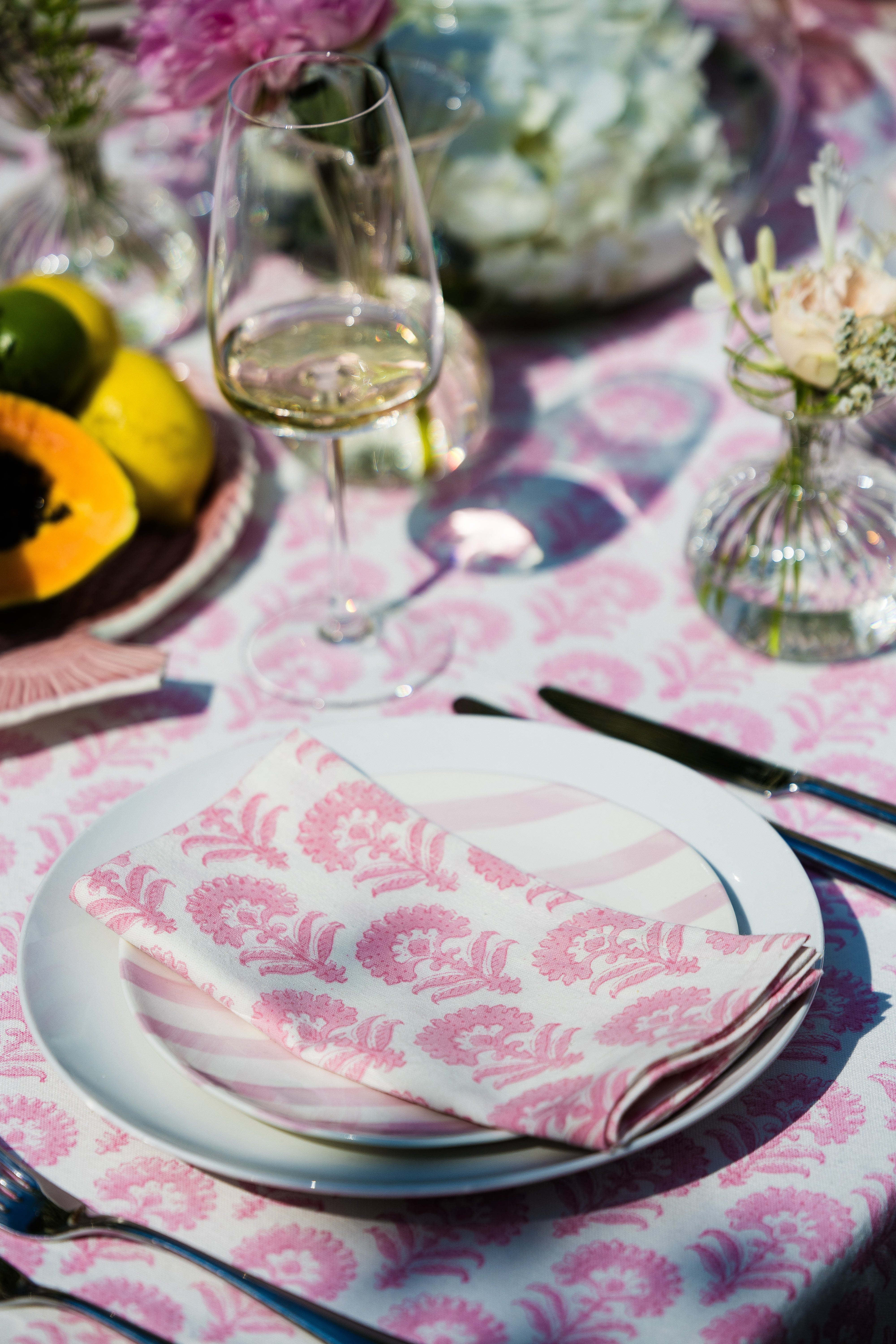 Contemporary Pink Floral - Block Printed Cotton Napkins - Set of 4