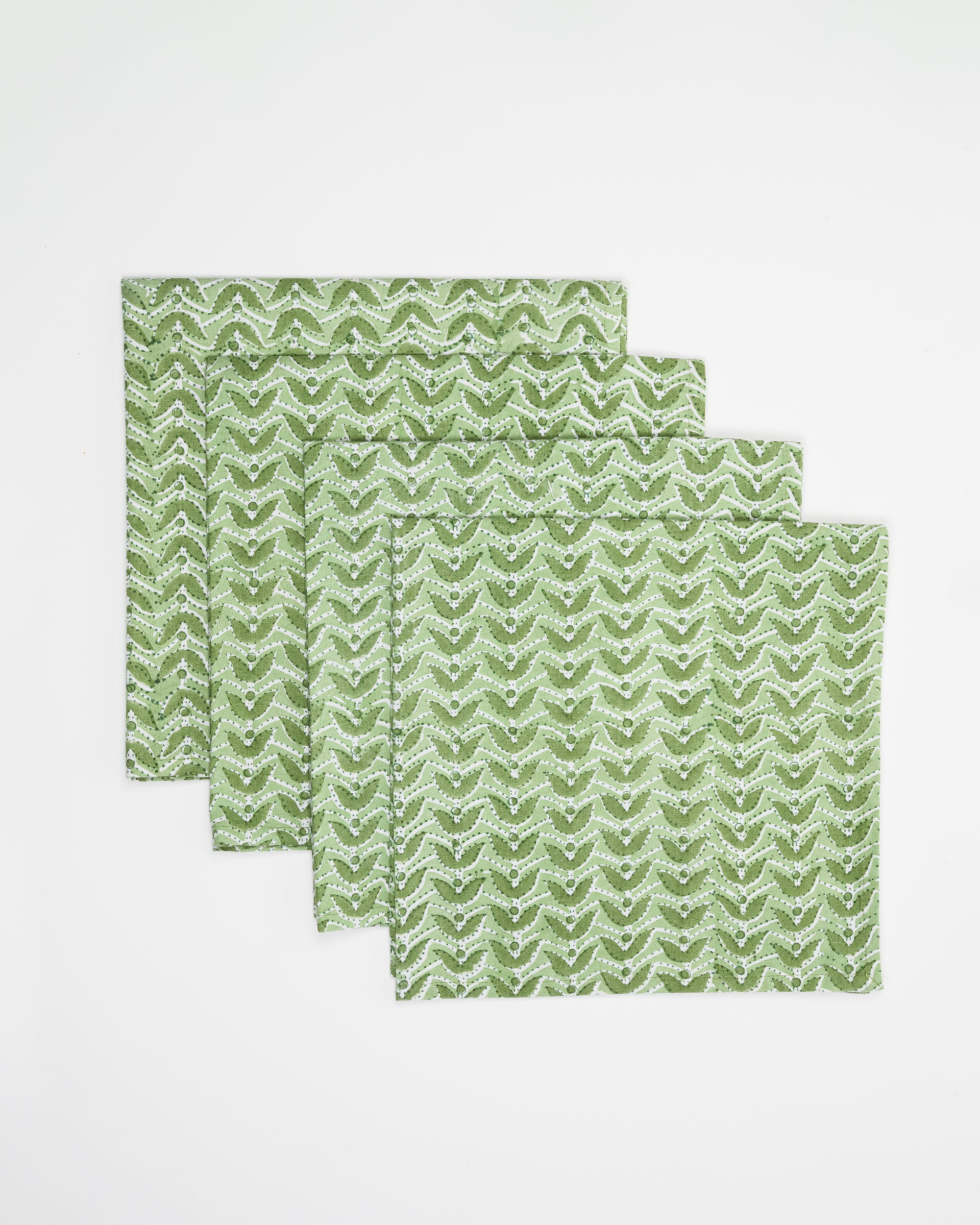 Sage Green Geometric Pattern - Block Printed Cotton Napkins - Set of 4
