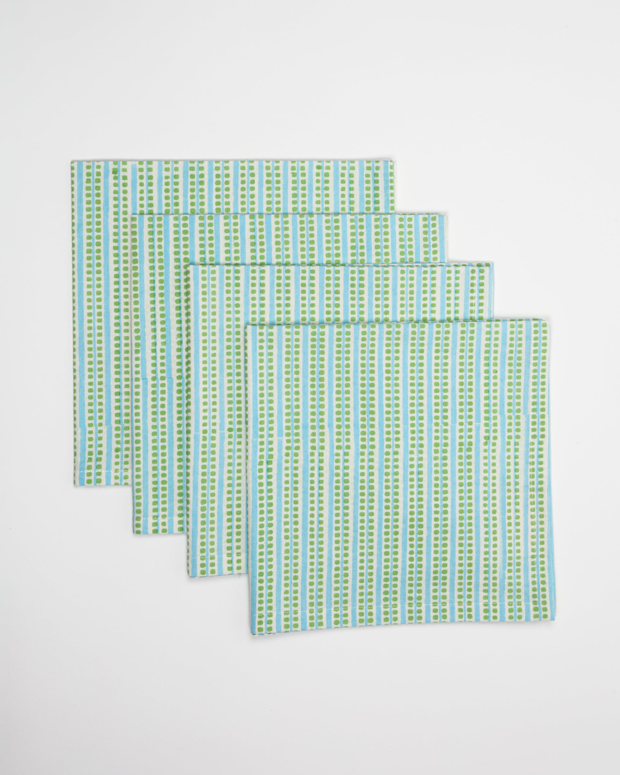 Contemporary Green & Turquoise - Block Printed Cotton Napkins - Set of 4