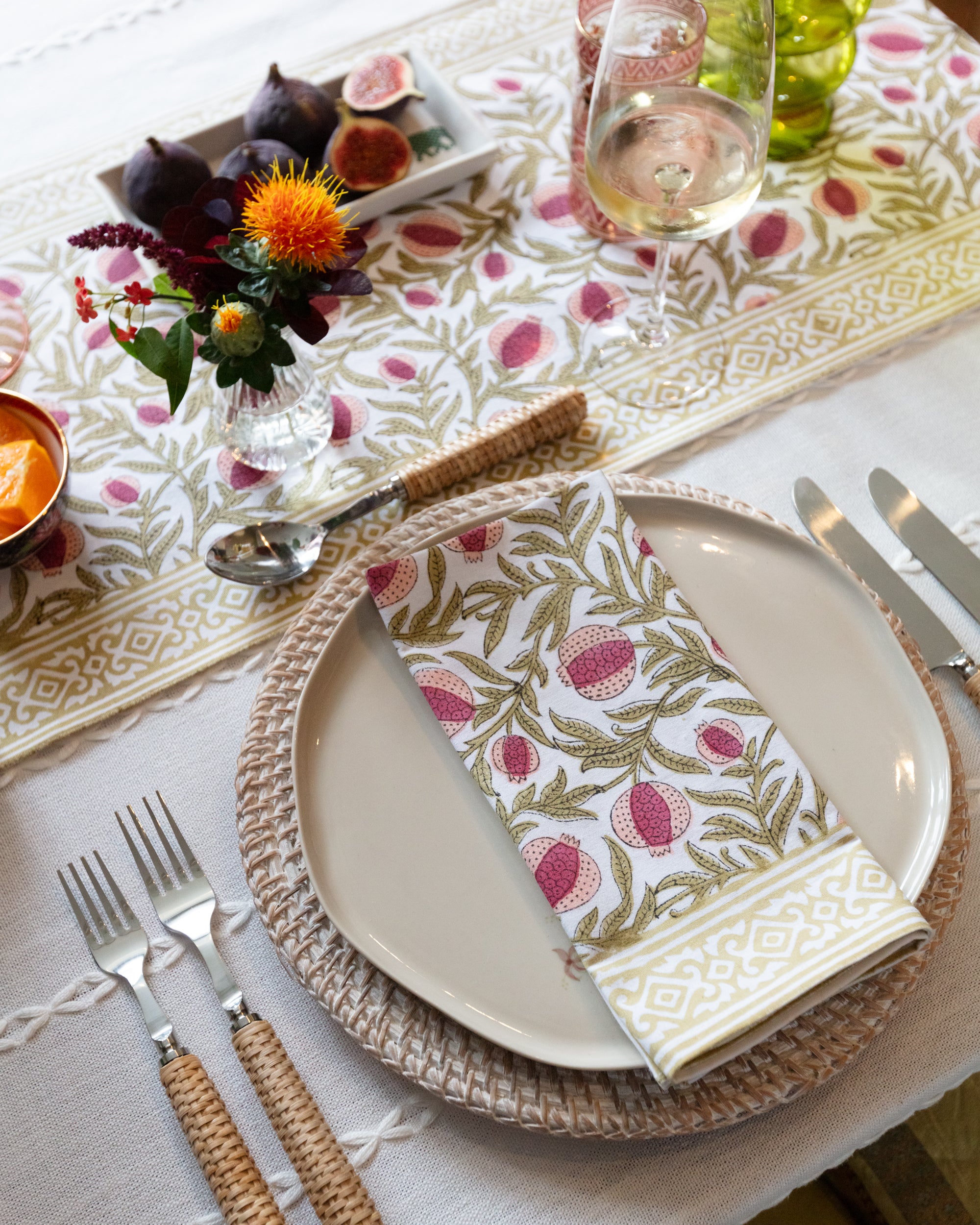 Pomegranate Print - Cotton Block Printed Napkins - Set of 4