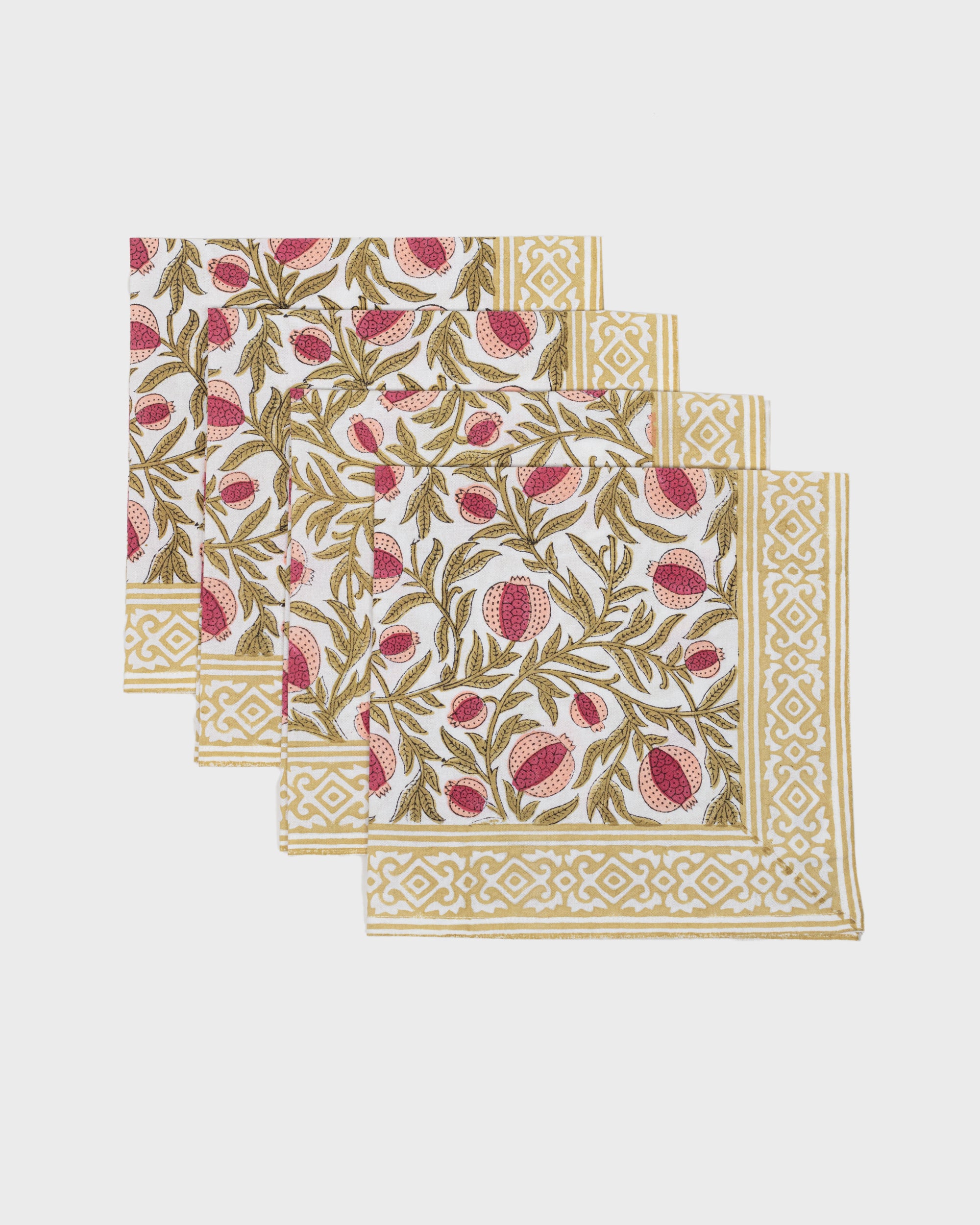 Pomegranate Print - Cotton Block Printed Napkins - Set of 4