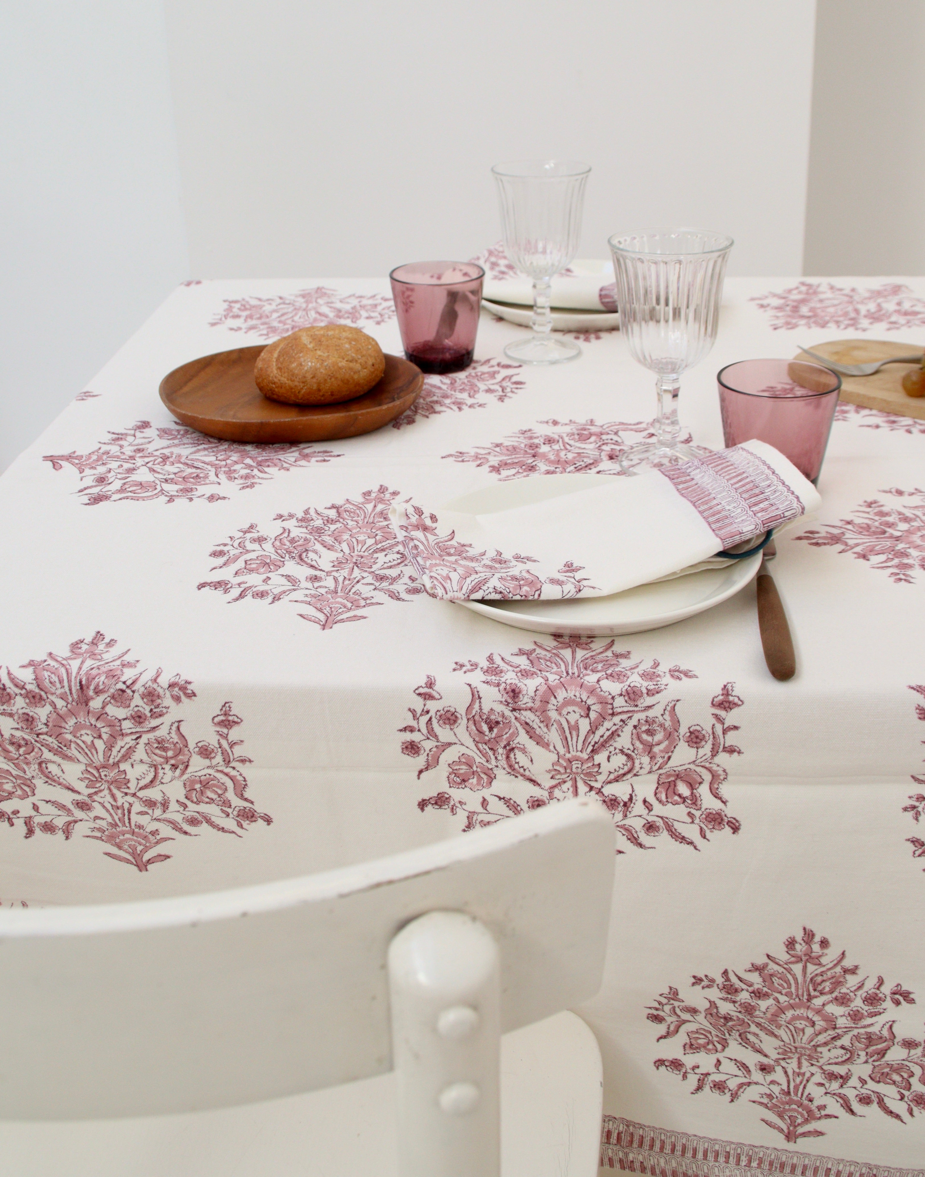 Varmala Rose Cotton Block Printed Napkins - Set of 4