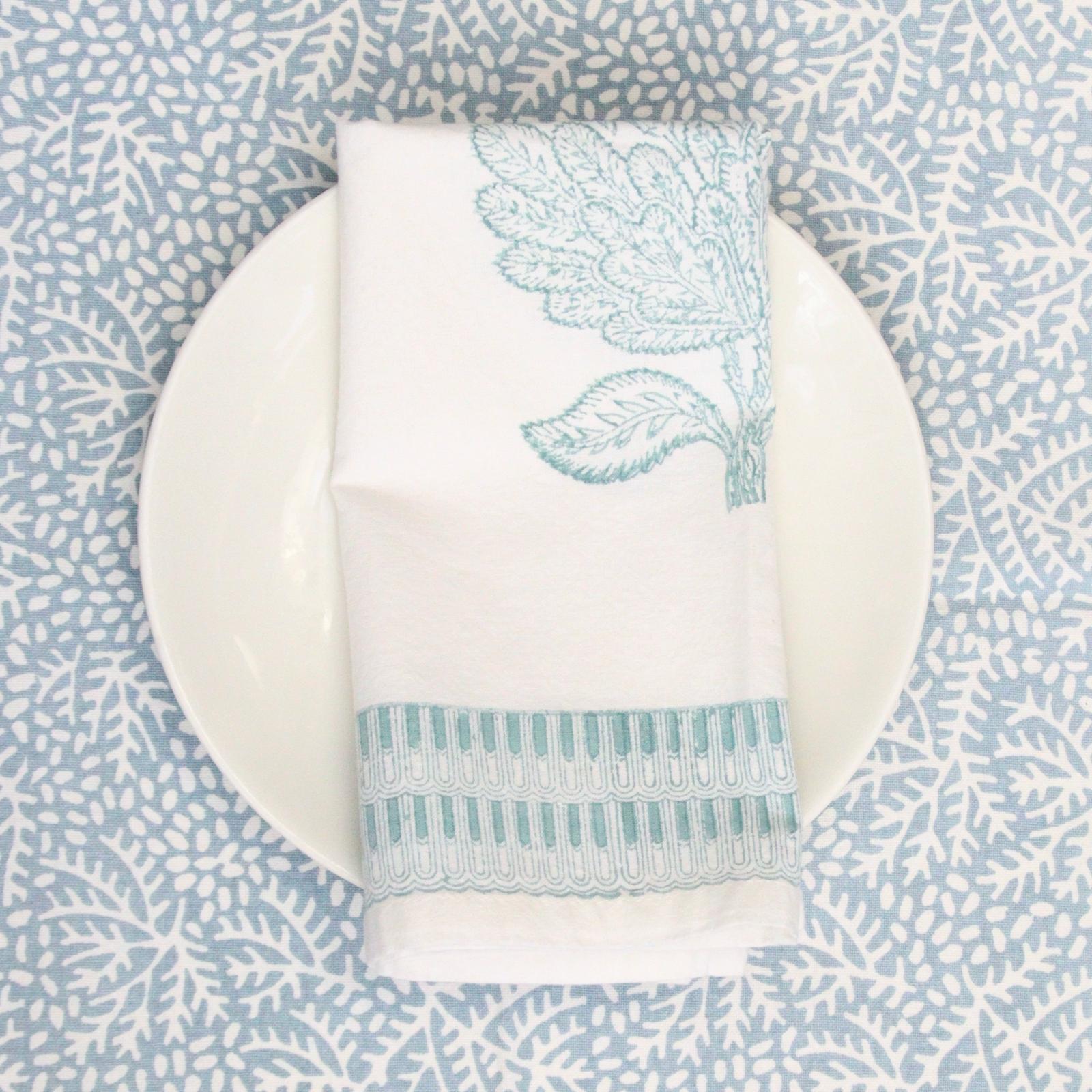 Pale Turquoise Printed Tree of Life Cotton Block Printed Napkins - Set of 4