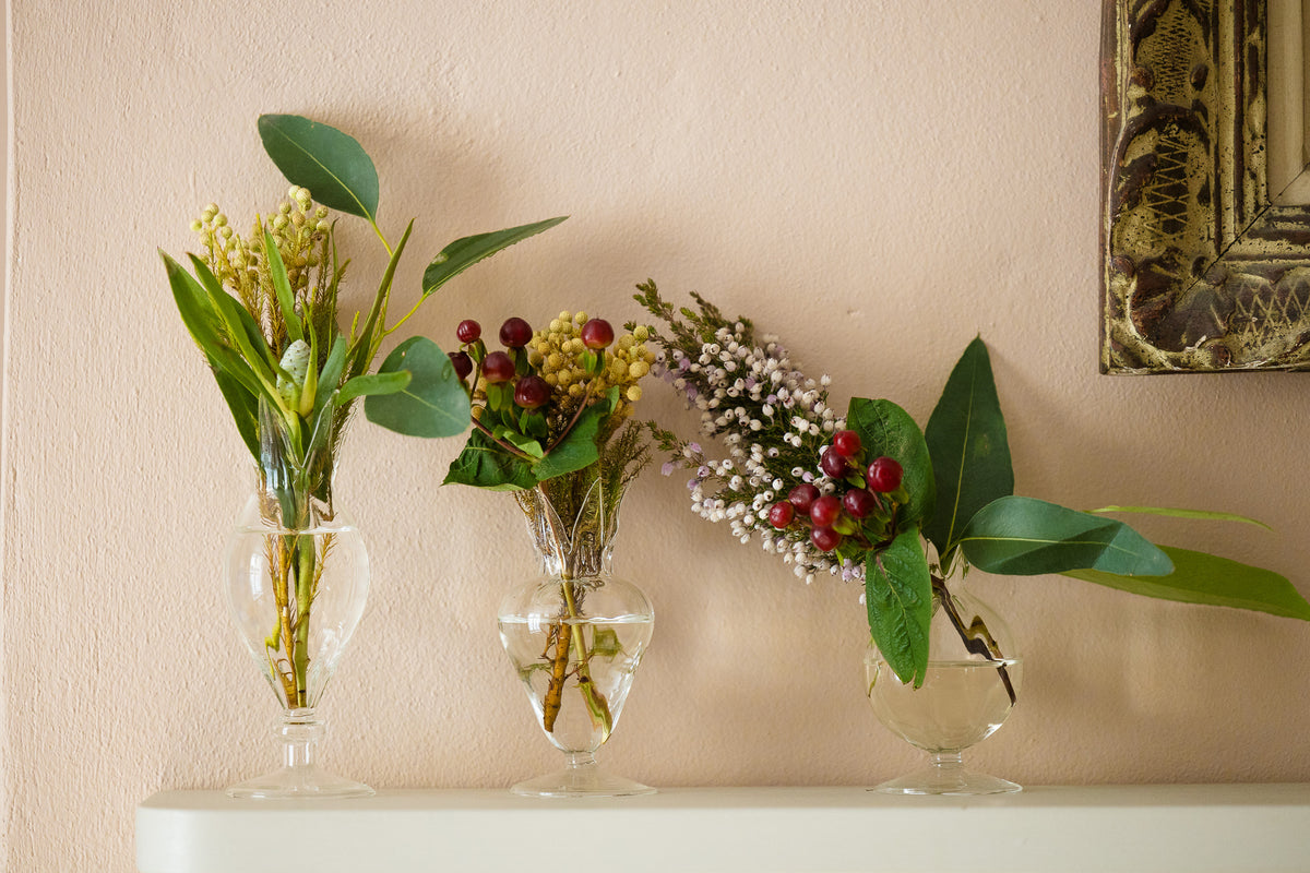Pomegranate Glass Bud Vase Trio