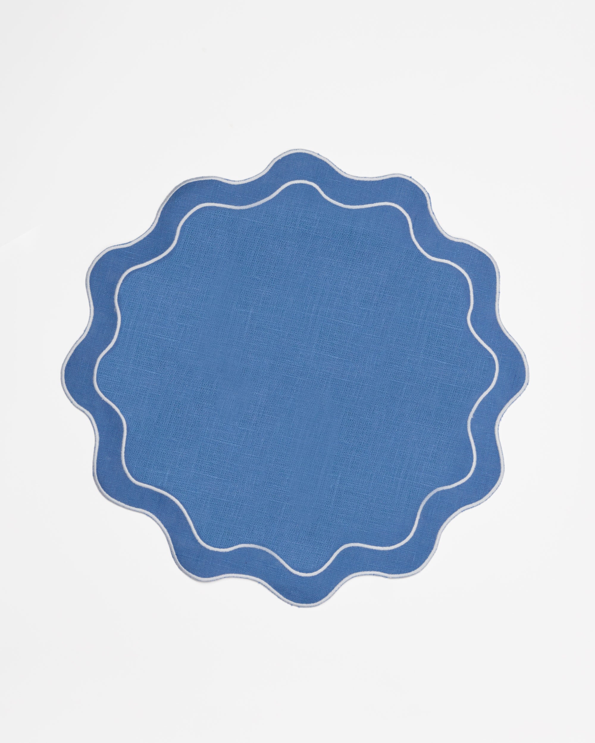 Sky Blue Linen Placemat with Embroidered Edge - Set of 2