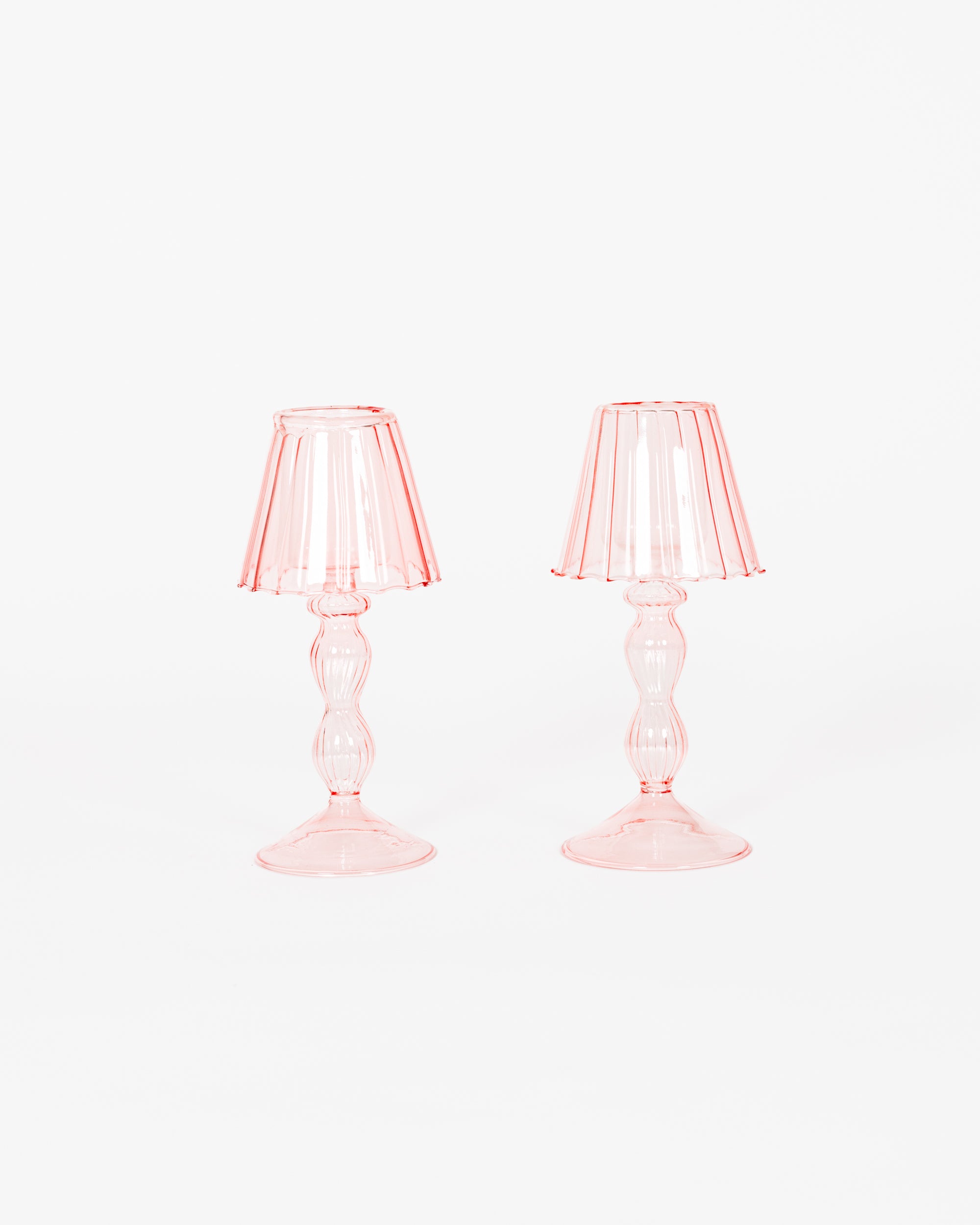Pink Glass Lantern Tea Light Holder - Set of 2