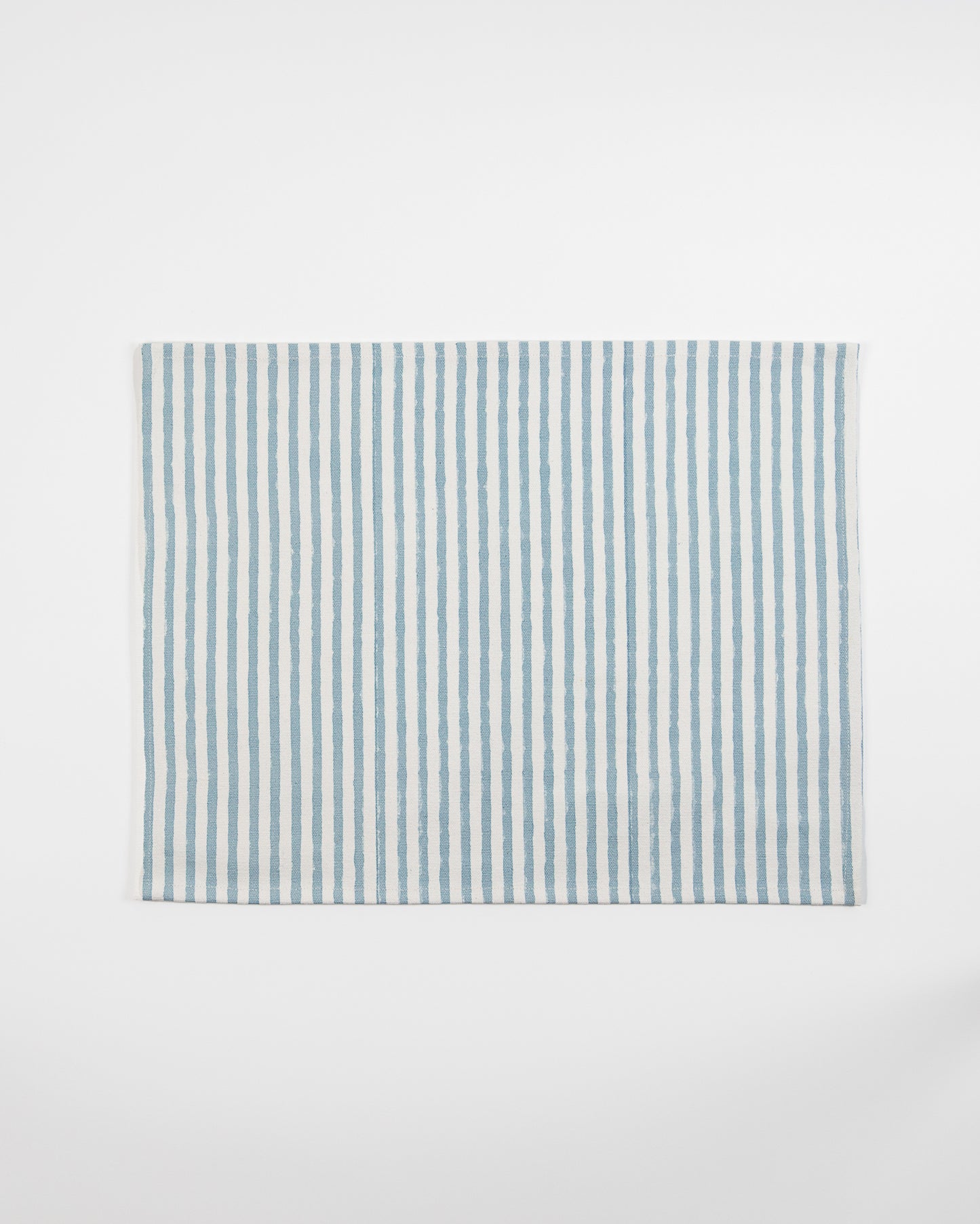 Block Printed Cotton Striped Table Mat in Duck Egg Blue
