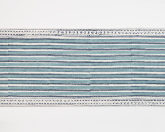 Block Printed Cotton Striped Table Runner in Blue & Indigo