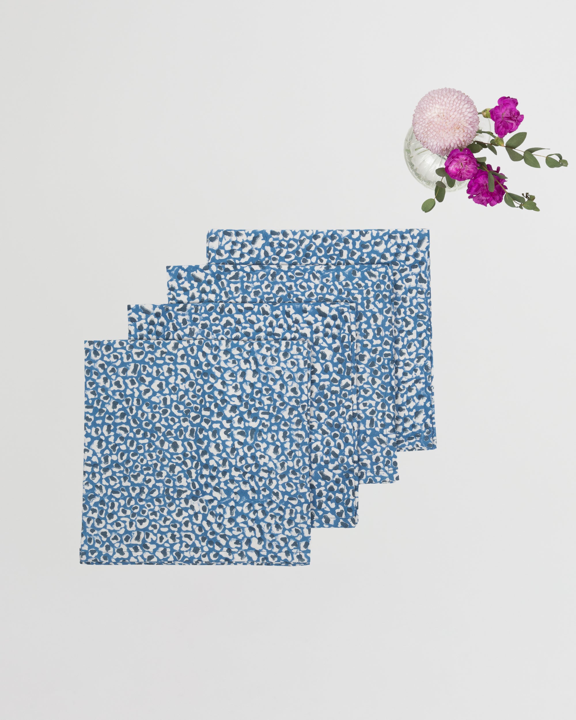 Blue Leopard Print - Cotton Napkins - Set of 4