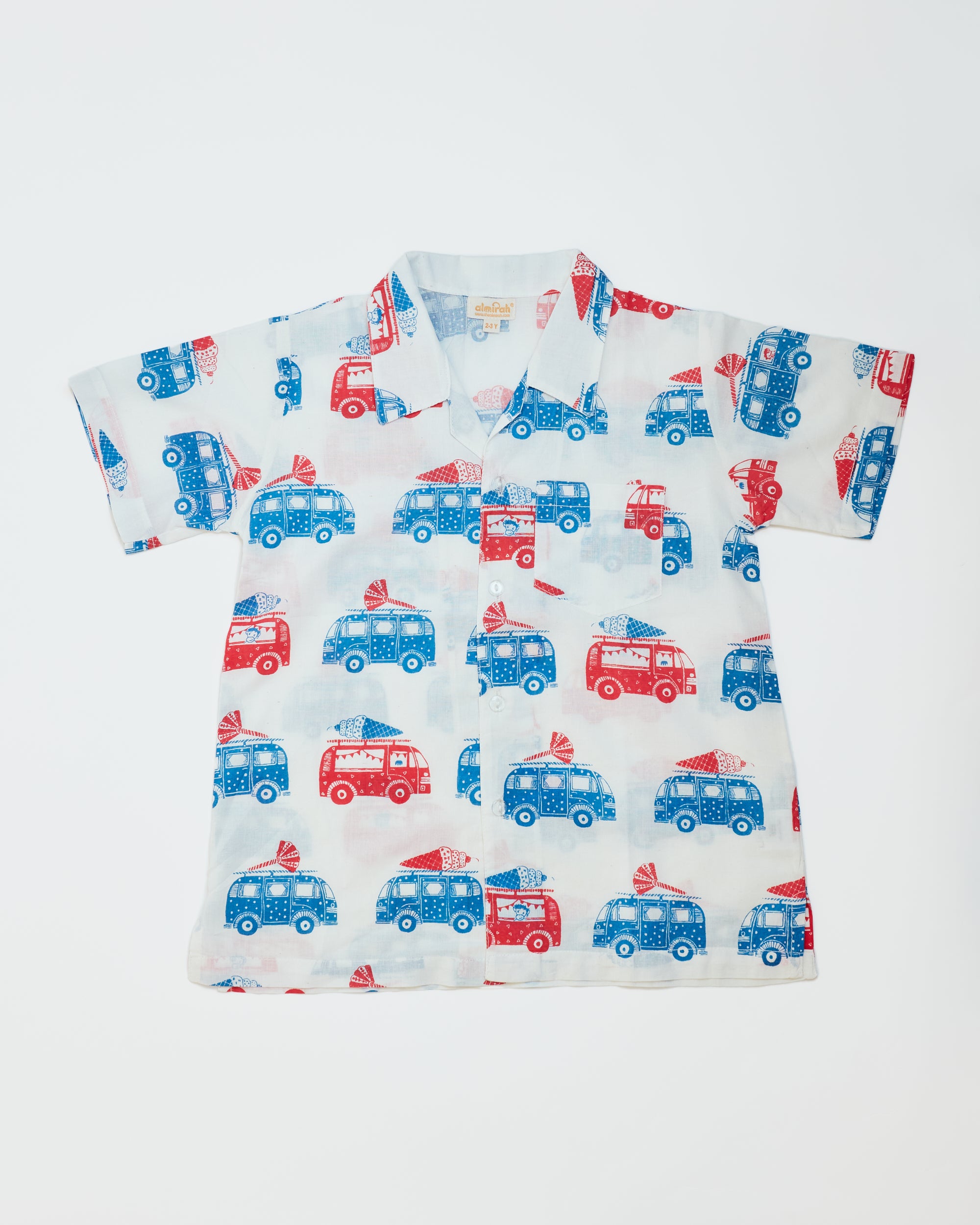 Kids Cotton Shirt - Ice Cream Van Print