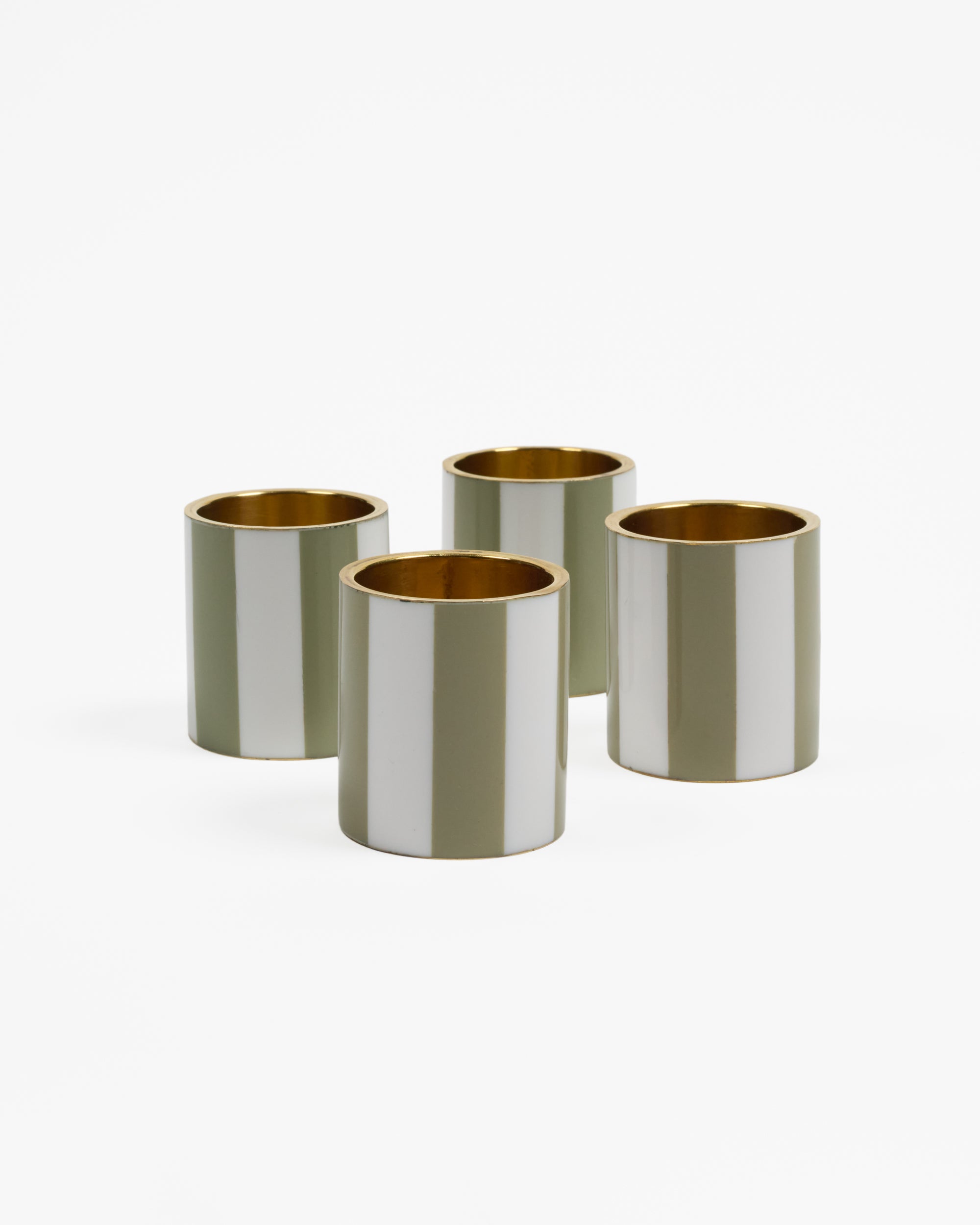 Sage Green & White Striped Enamel Napkin Rings - Set of 4