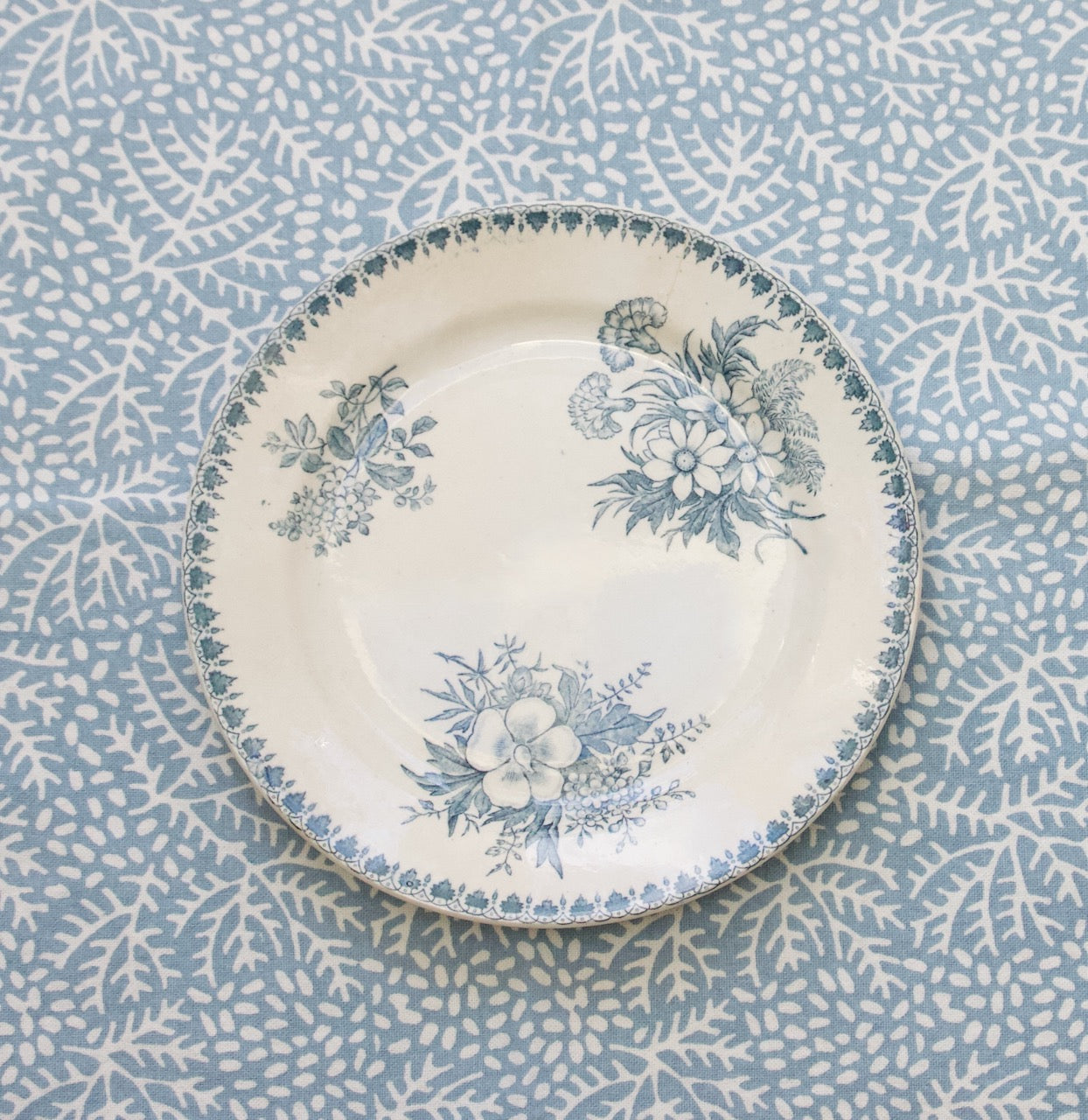 Mineral Blue Floral Cotton Block Printed Tablecloth
