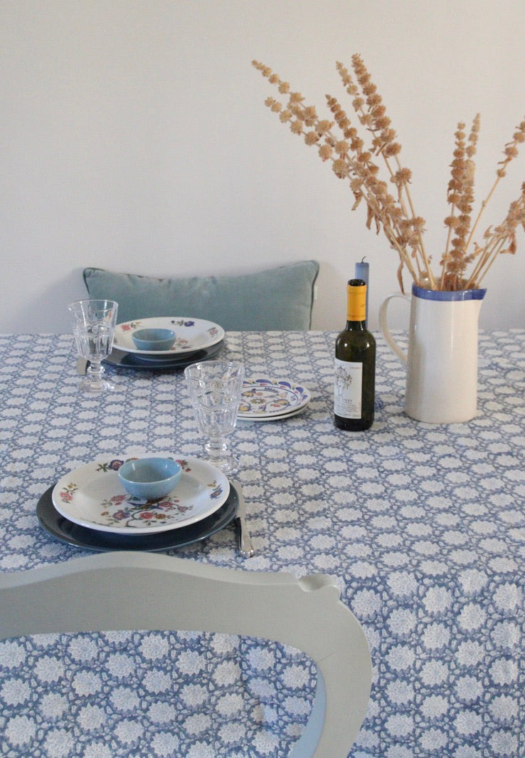 Breezy Bluestone block printed tablecloth 3
