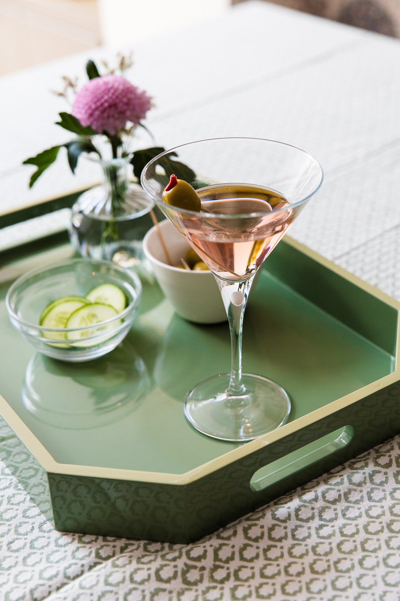 Dusky Green Crown - Block Printed Cotton Tablecloth