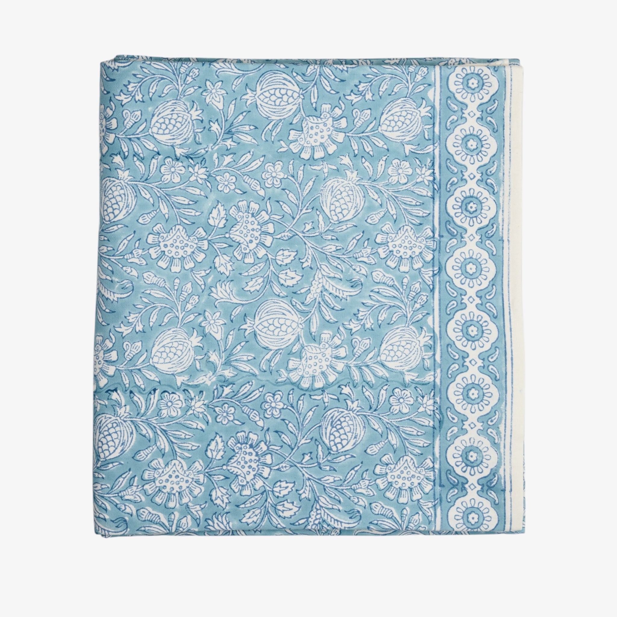 Sky Blue Cotton Block Printed Tablecloth