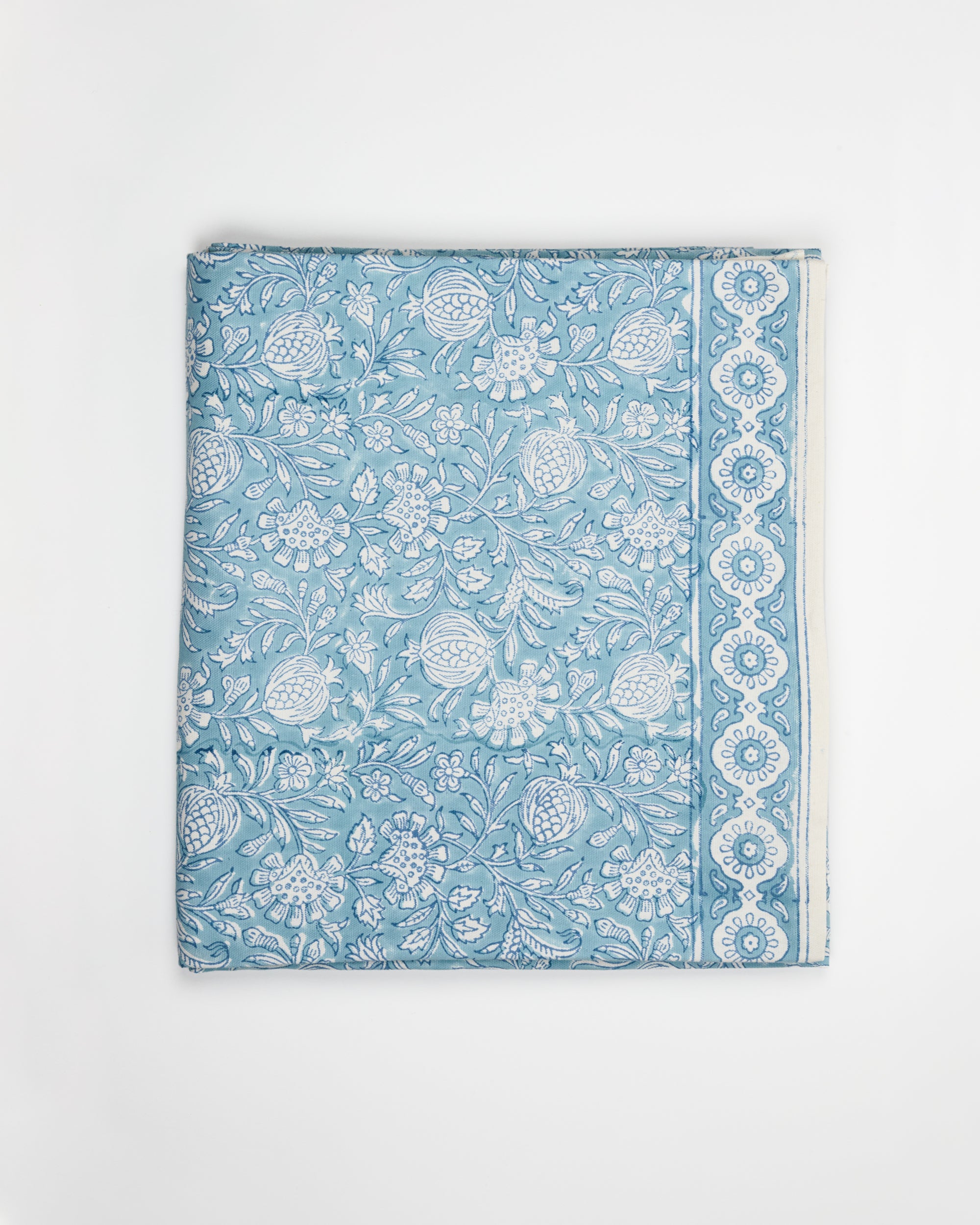 Sky Blue Cotton Block Printed Tablecloth - Extra Large