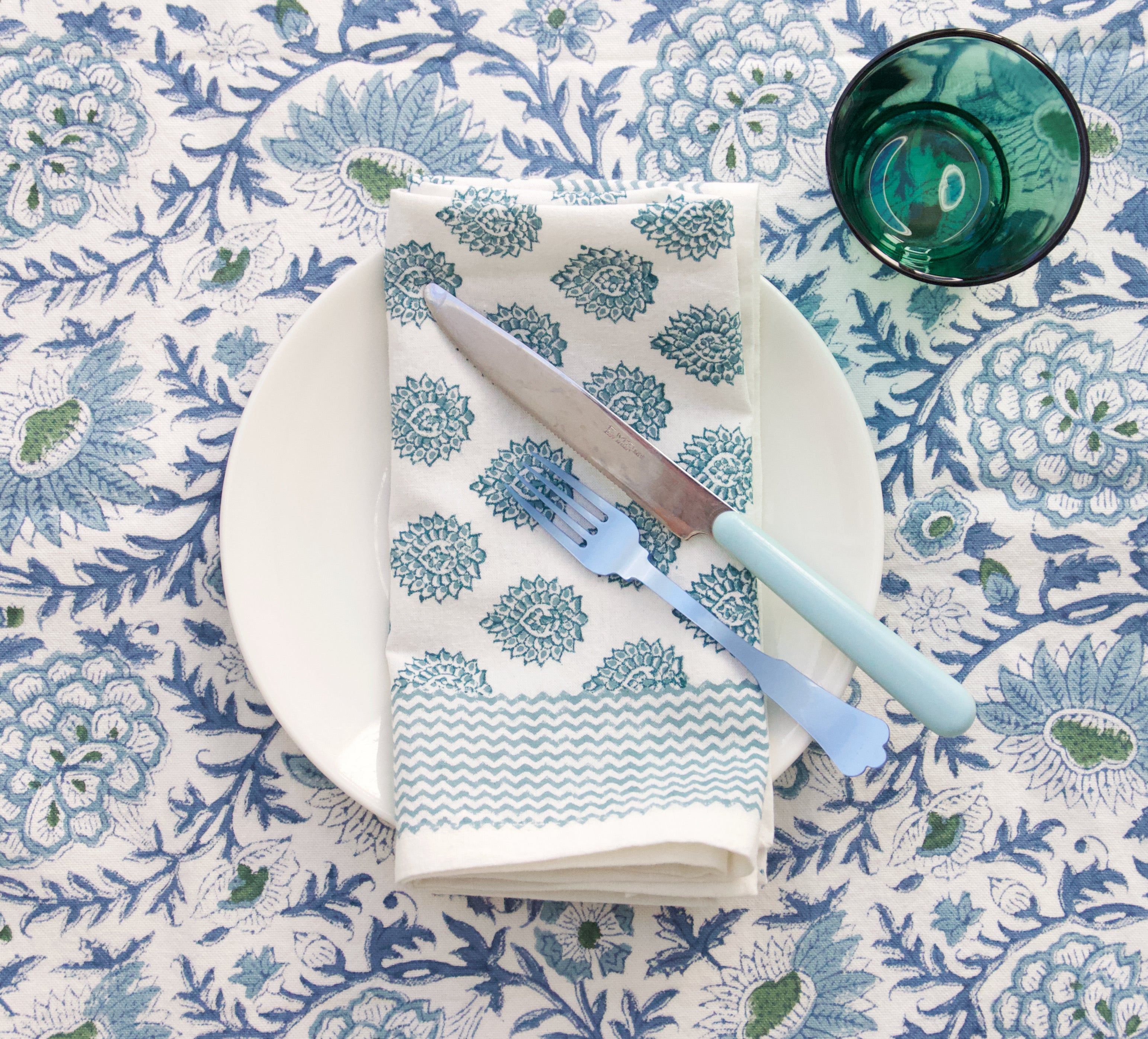 Sunny Day Floral Print Block Printed Cotton Tablecloth