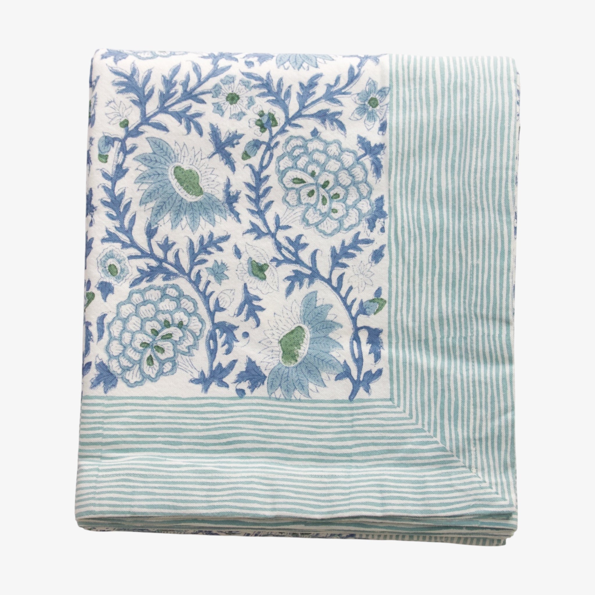 Sunny Day Floral Print Block Printed Cotton Tablecloth