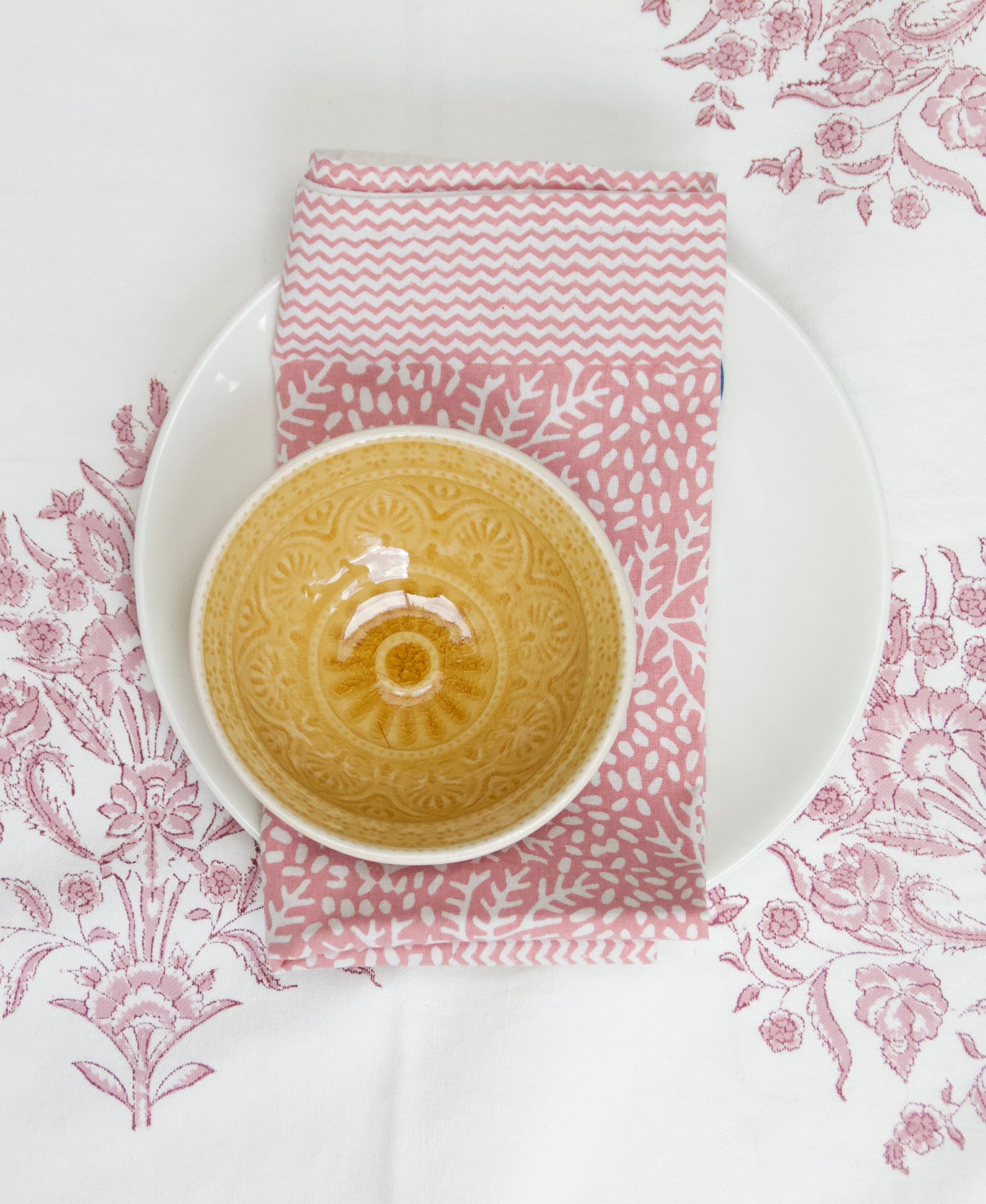 Varmala Rose Cotton Block Printed Tablecloth