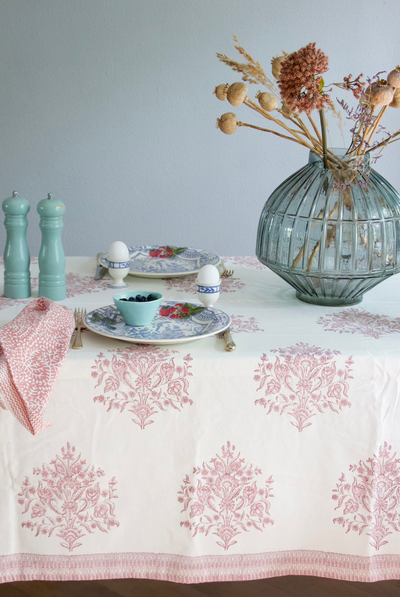 Varmala Rose Cotton Block Printed Tablecloth