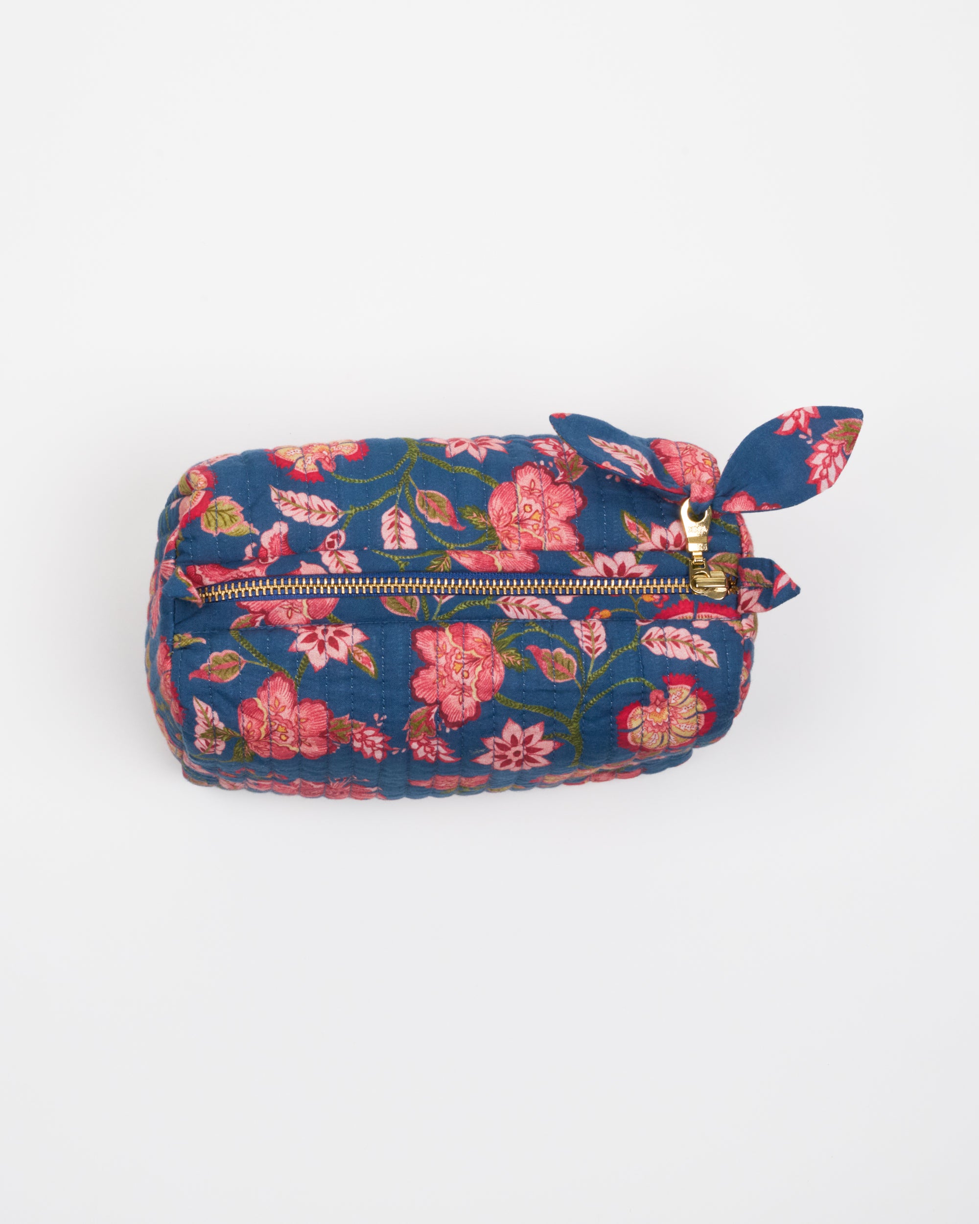 Small Quilted Wash bag - Navy & Pink Florals