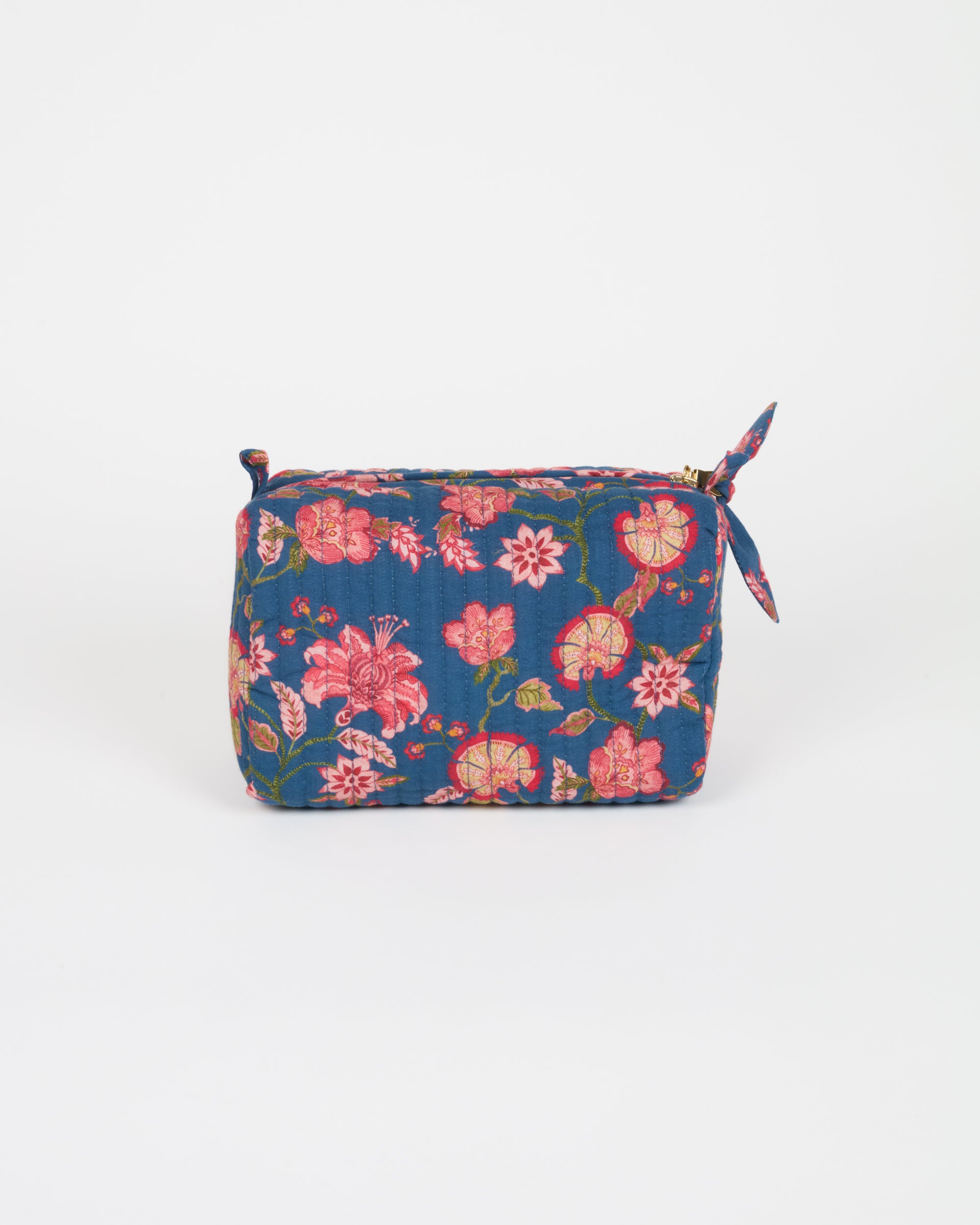 Small Quilted Wash bag - Navy & Pink Florals