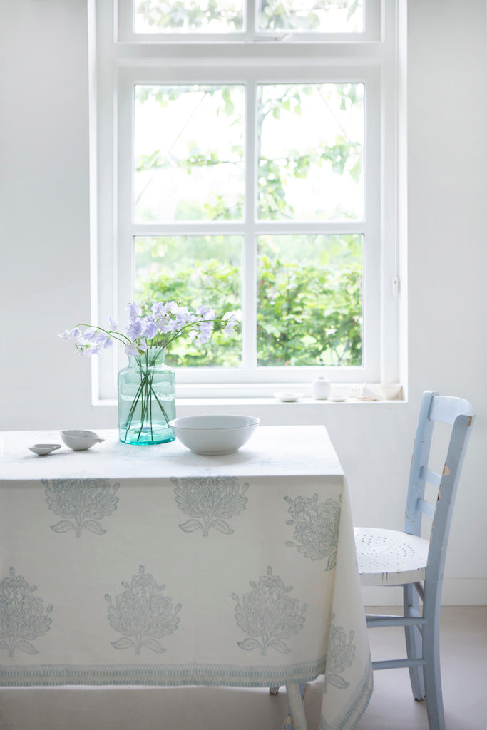 Extra Large Tree of Life Tablecloth with Mineral Blue Motif