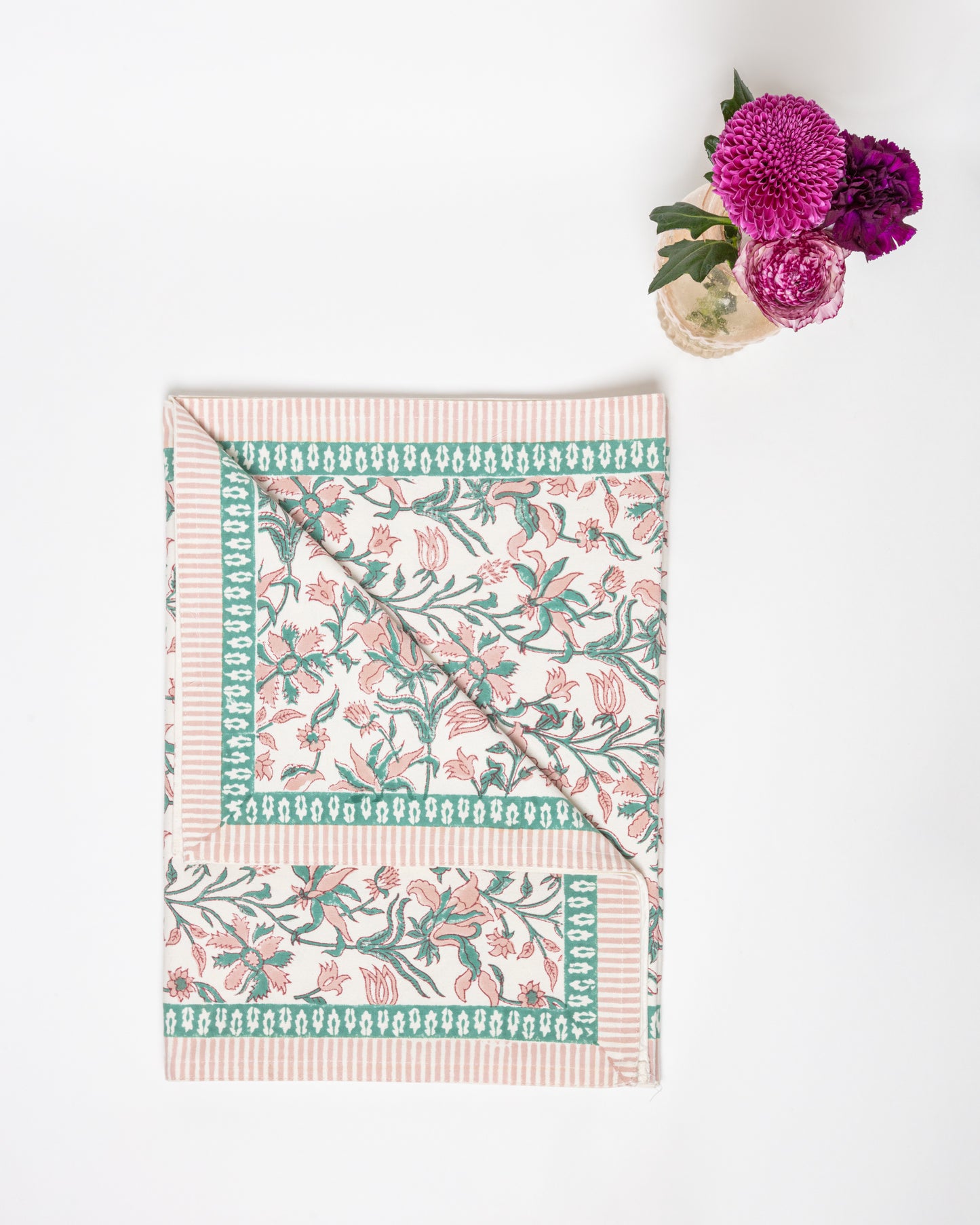 Block Printed Cotton Floral Table Runner in Blush Jaipur Florals