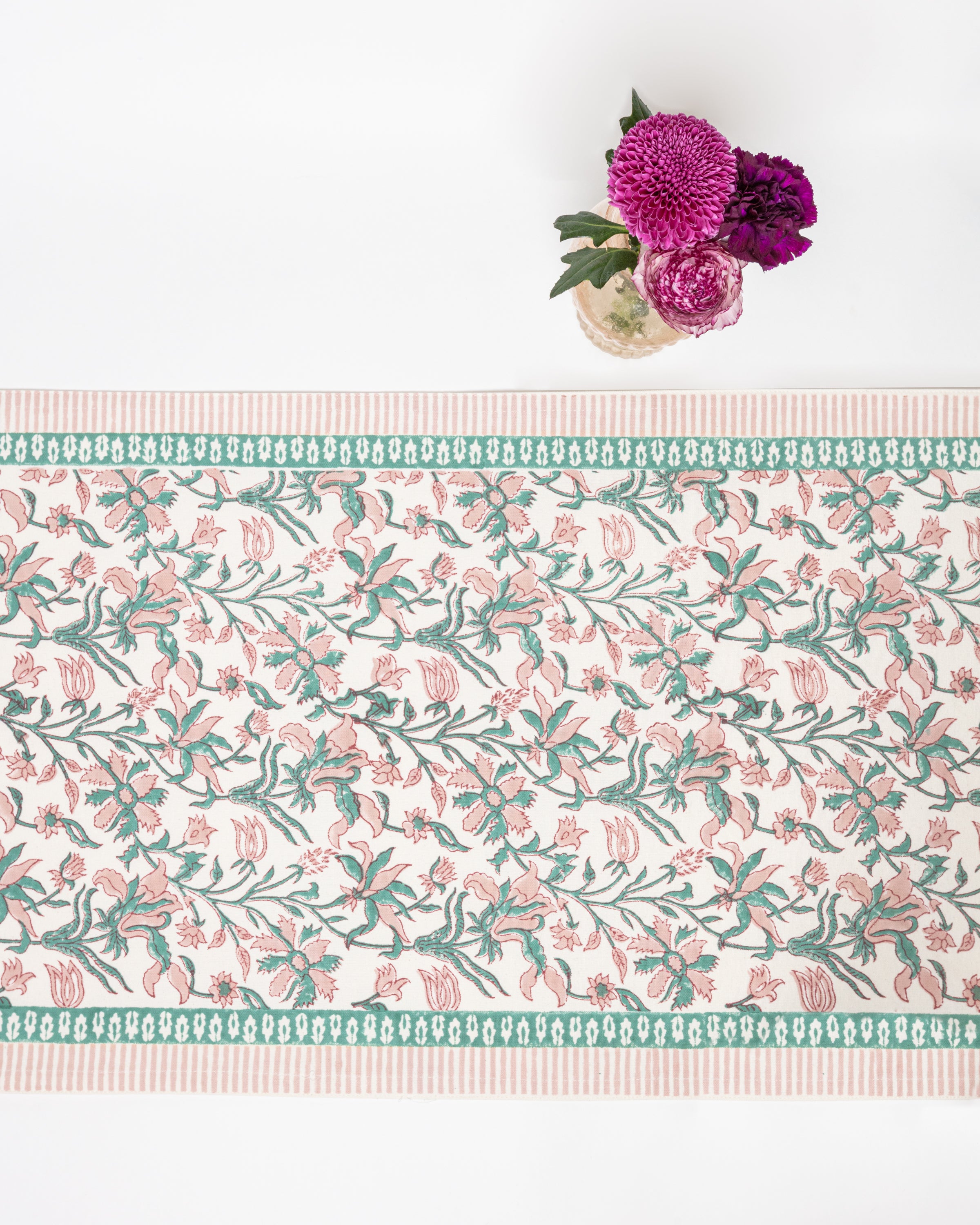 Blush Jaipur Florals Cotton Block Printed Cotton Table Runner