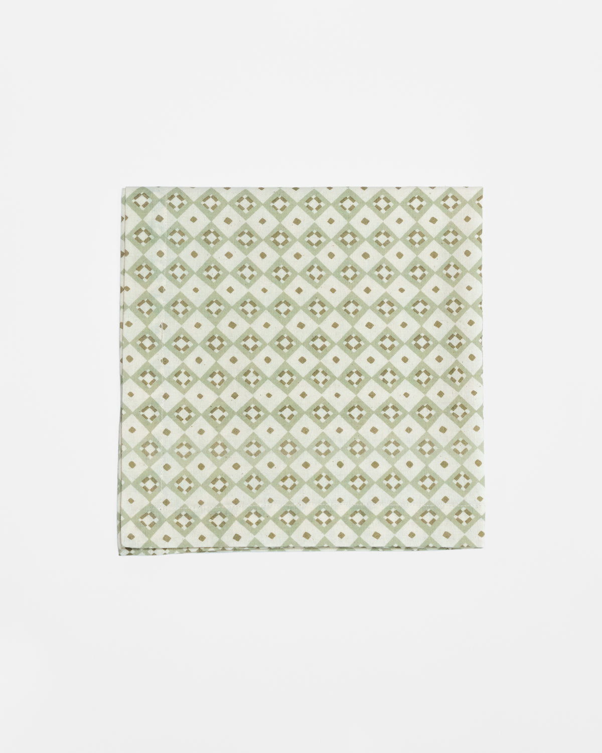Mixed Green Diamond Print Block Printed Cotton Napkins - Set of 4