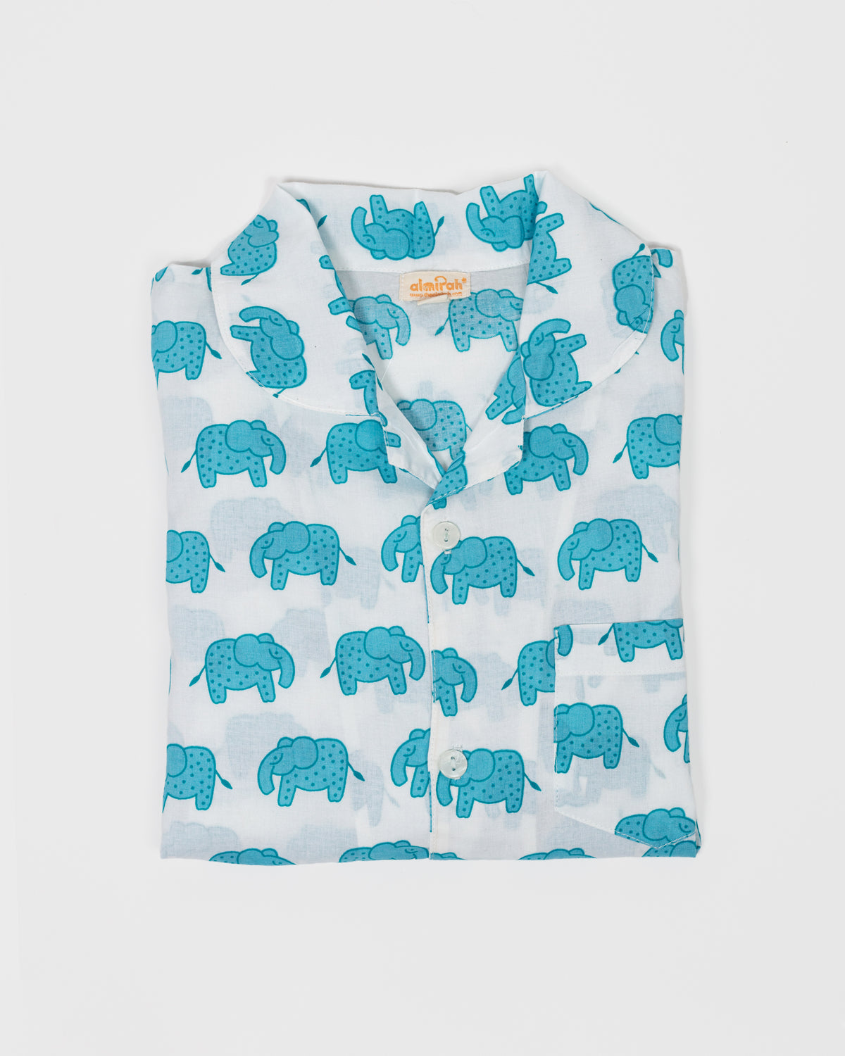Boys blue elephant print block printed cotton pyjamas set