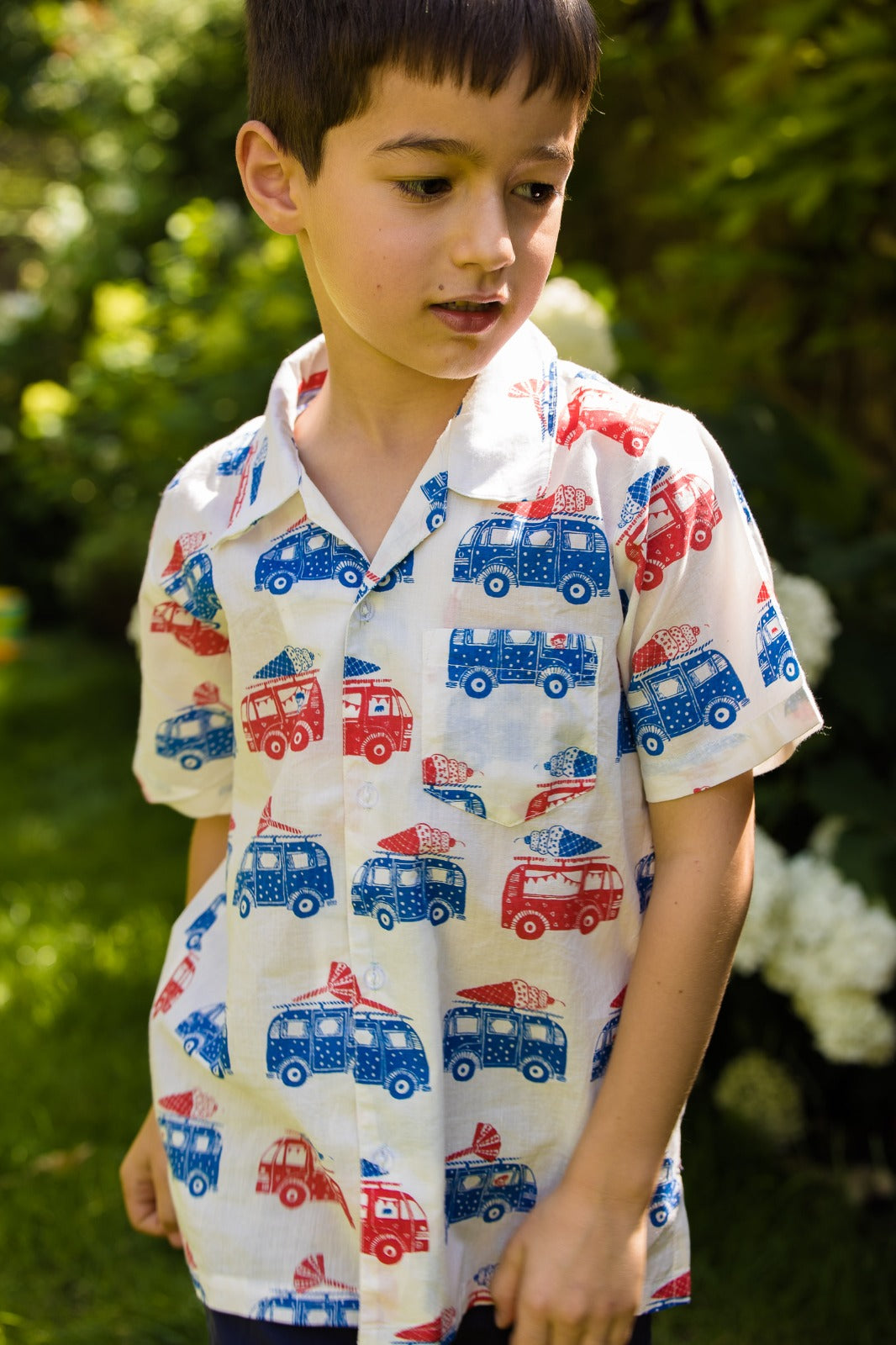 Kids Cotton Shirt - Ice Cream Van Print