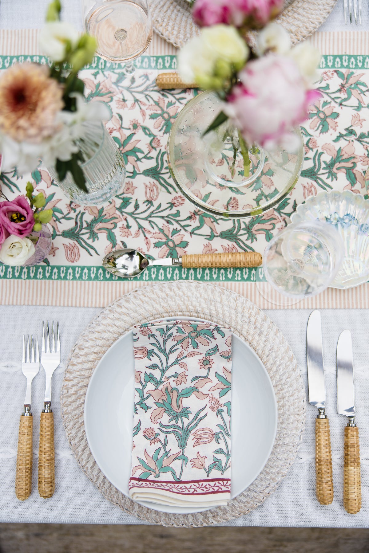 Rattan cutlery set styled on a dining table